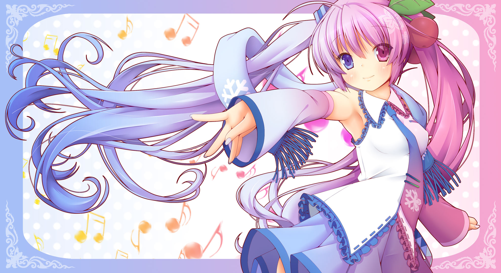 Laden Sie das Vocaloid, Heterochromie, Animes, Sakura Miku, Yuki Miku-Bild kostenlos auf Ihren PC-Desktop herunter