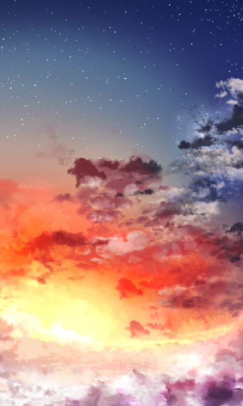 Download mobile wallpaper Fantasy, Sunset, Sky, Light, Cloud, Star for free.