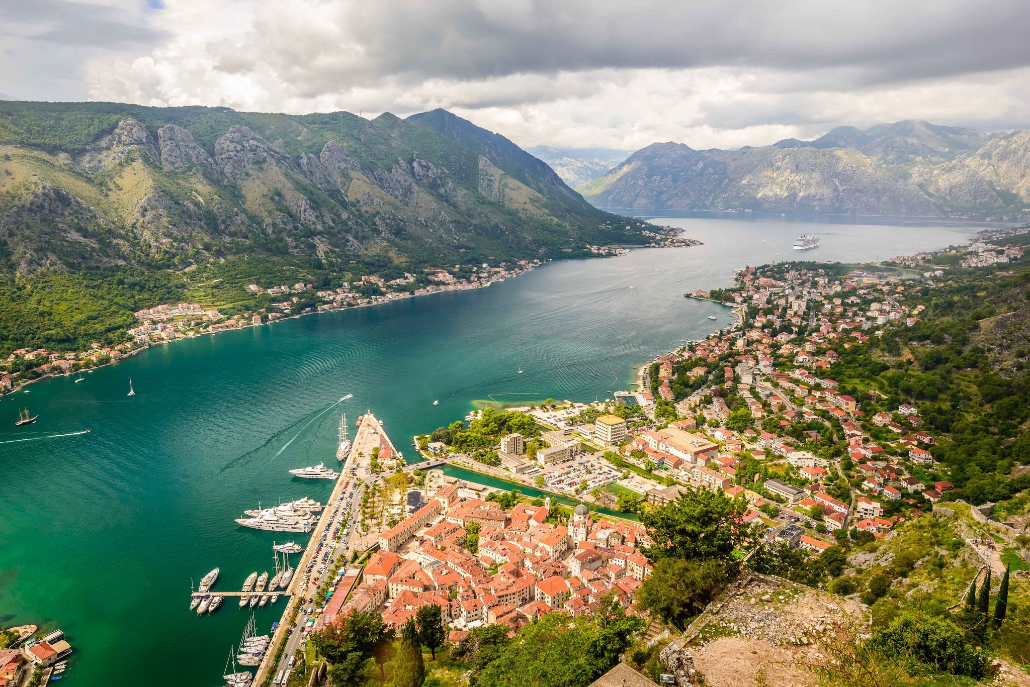 montenegro, kotor, man made, aerial, boat, city, coast, house, towns