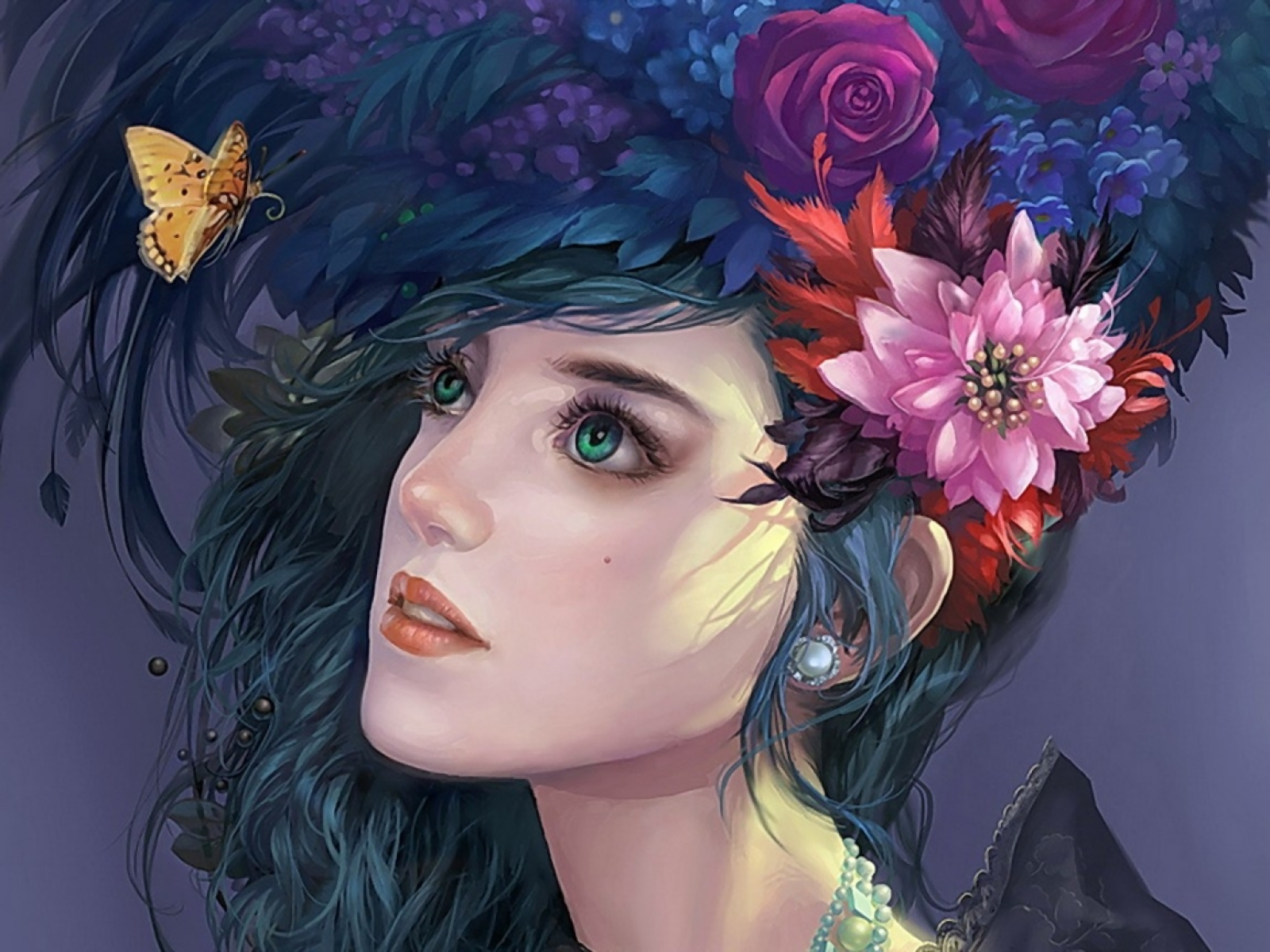 Download mobile wallpaper Fantasy, Flower, Butterfly, Women for free.