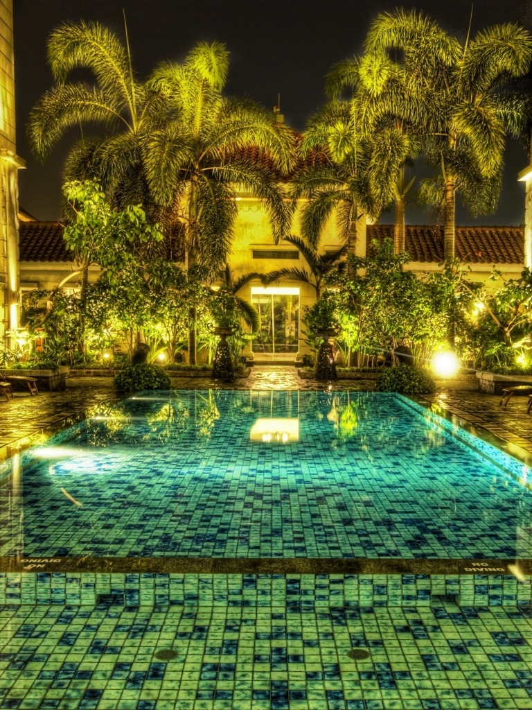 photography, hdr, mosaic, jakarta, indonesia, palm tree, pool