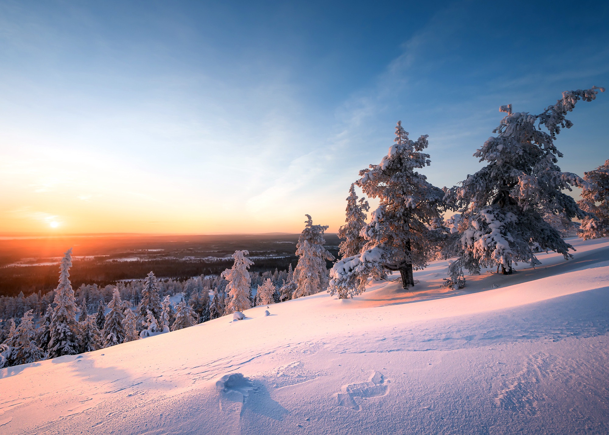 PCデスクトップに風景, 冬, 自然, 雪, 日の出, 地球, 空画像を無料でダウンロード