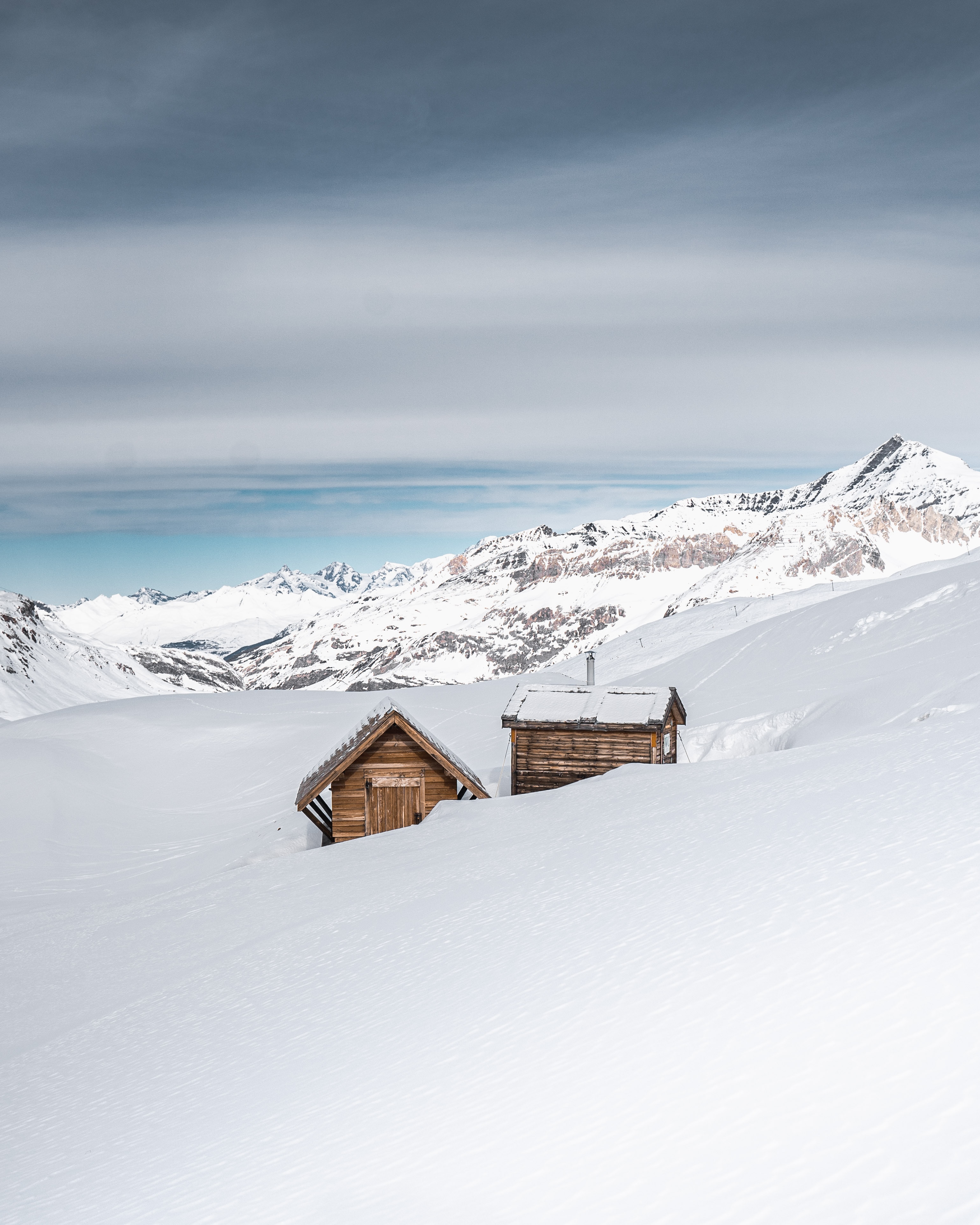 winter, nature, houses, mountains, snow, small houses