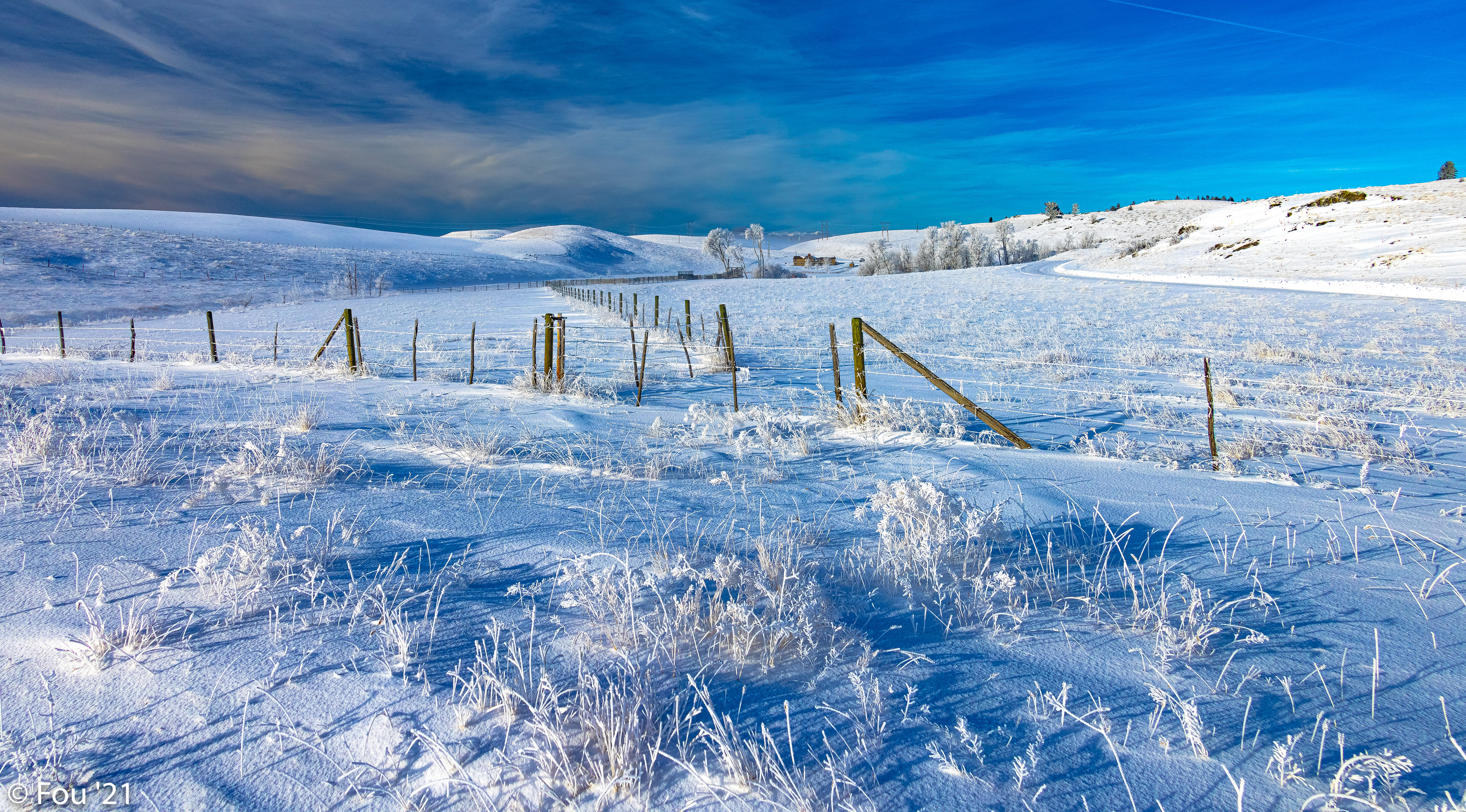 Download mobile wallpaper Snow, Field, Fence, Winter, Hills, Nature for free.