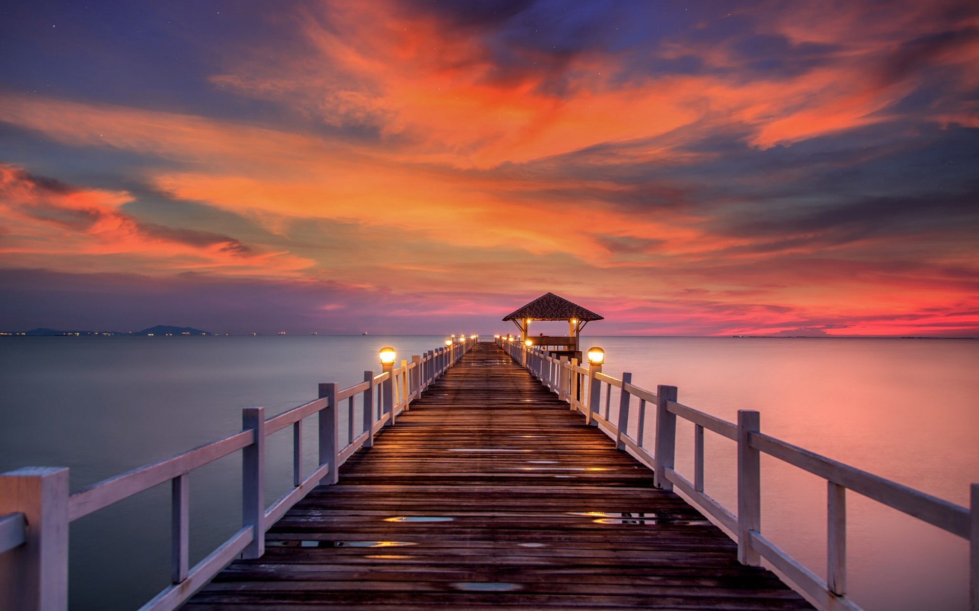 Laden Sie das Seebrücke, Ozean, Wolke, Himmel, Sonnenuntergang, Menschengemacht, Orange Farbe)-Bild kostenlos auf Ihren PC-Desktop herunter