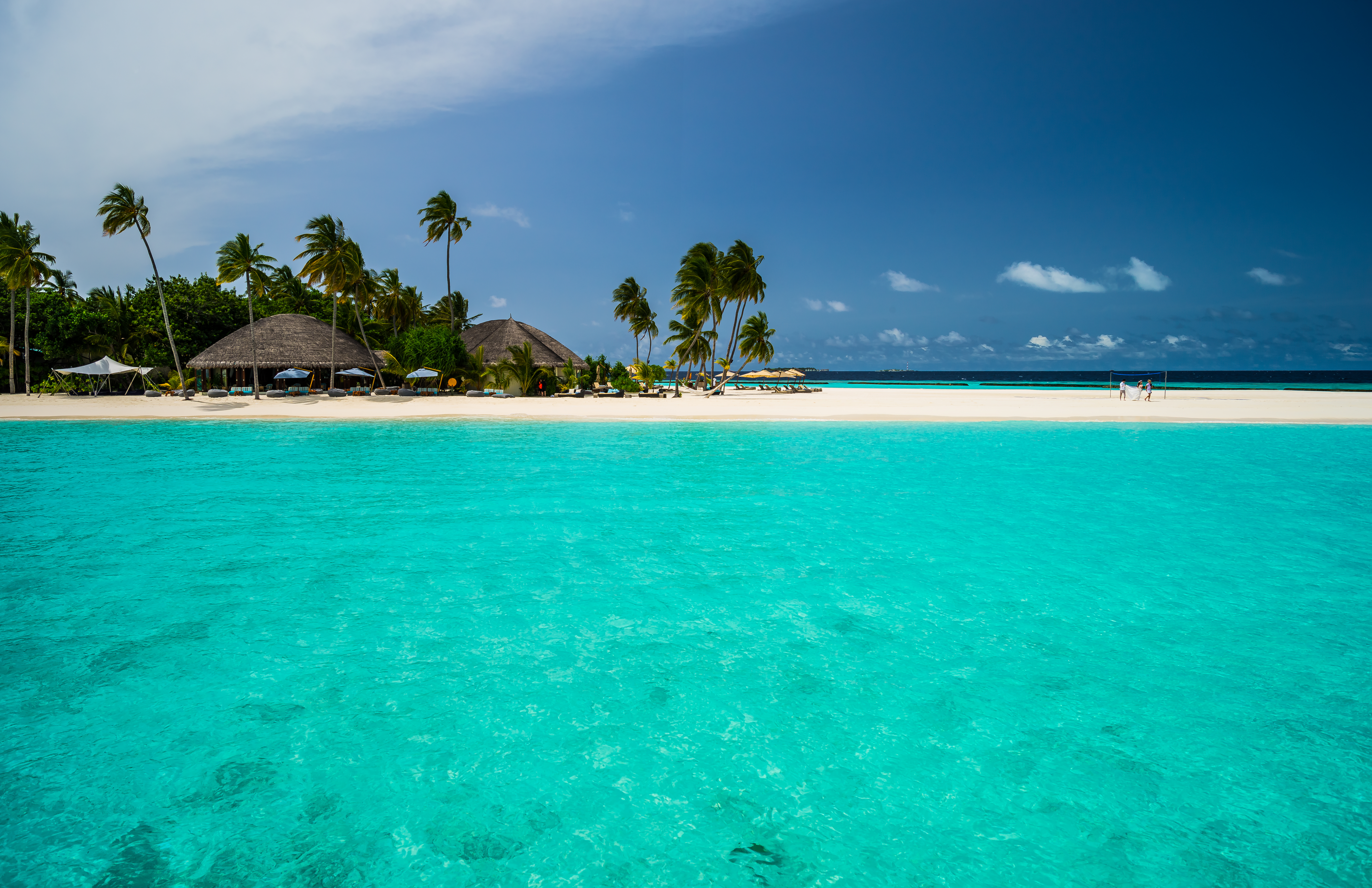 Скачать картинку Пляж, Пальмы, Праздник, Тропики, Тропический, Мальдивы, Фотографии, Констанс Халавели Резорт в телефон бесплатно.