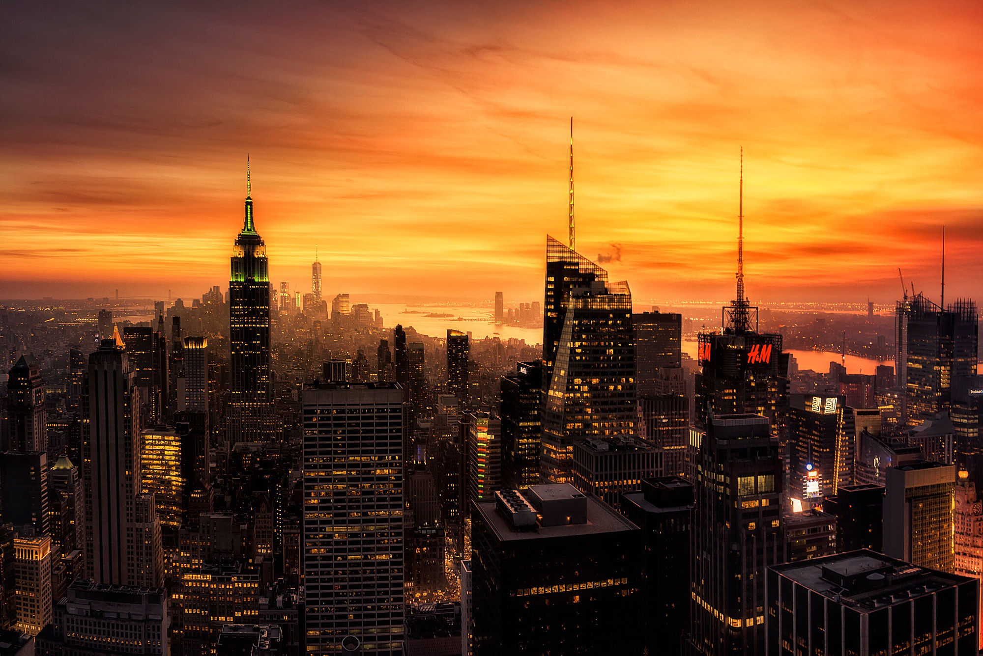 Download mobile wallpaper Cities, Sunset, Usa, City, Skyscraper, Building, Cityscape, New York, Manhattan, Man Made for free.