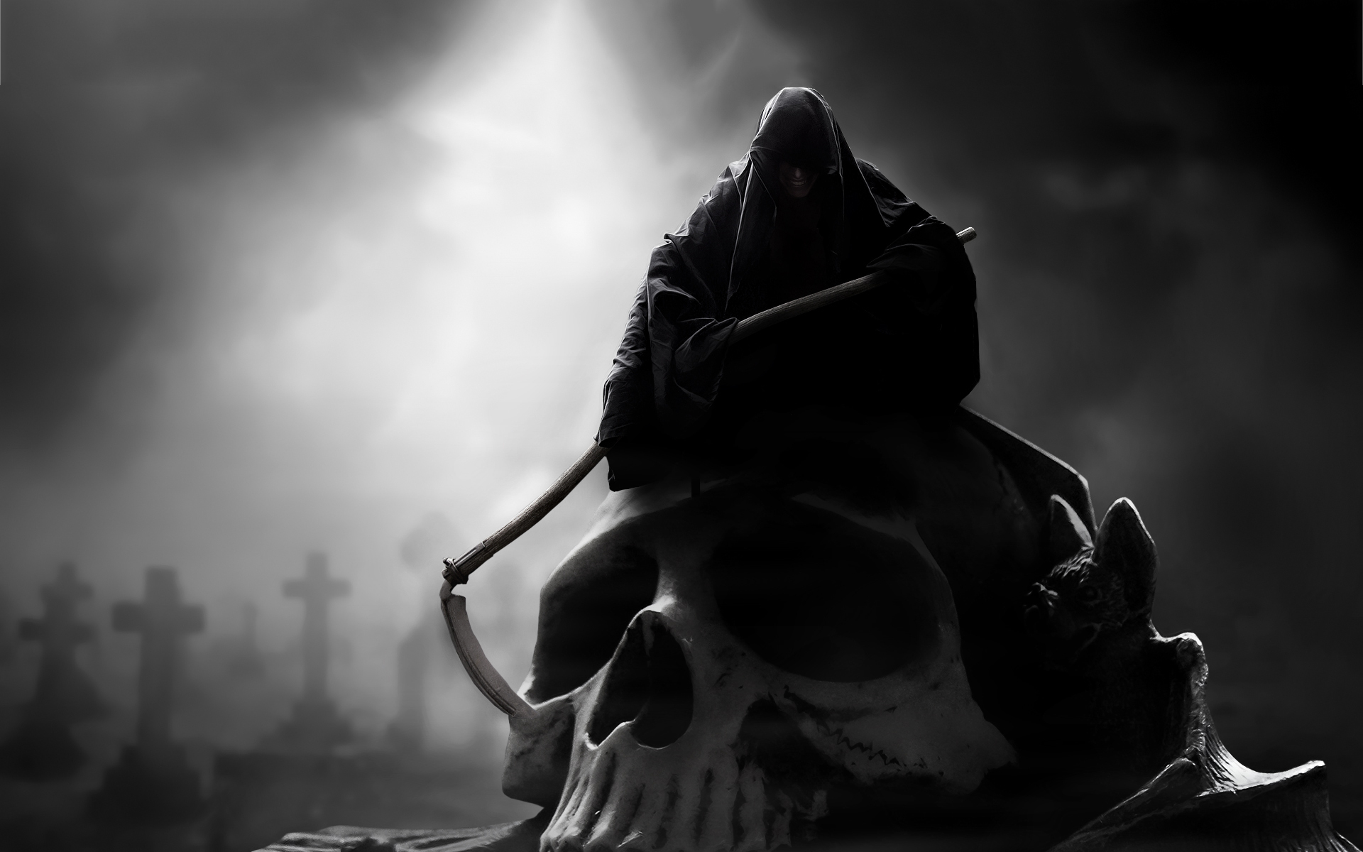 Full HD scythe, grim reaper, dark, skull