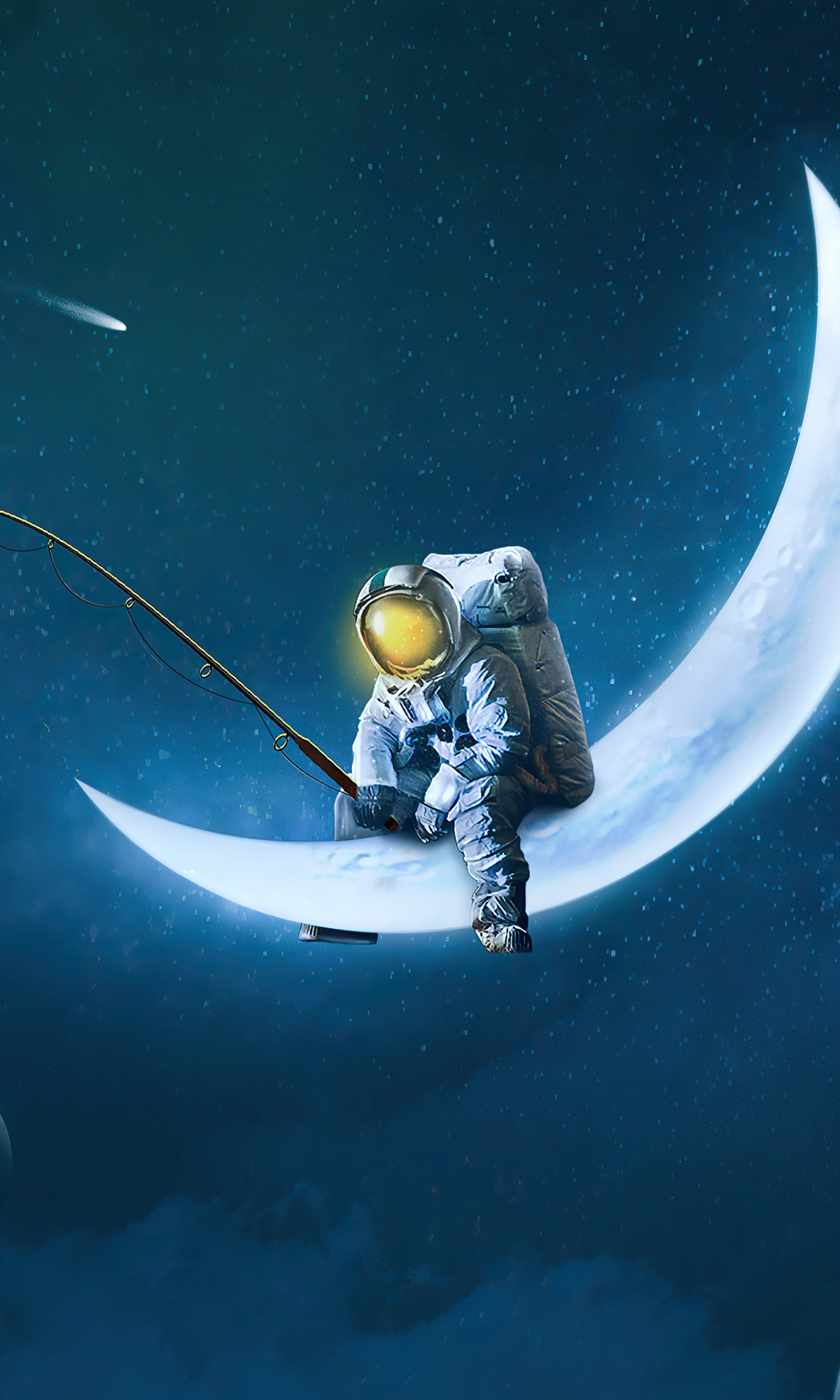 Скачать картинку Луна, Астронавт, Научная Фантастика, Ловит Рыбу в телефон бесплатно.