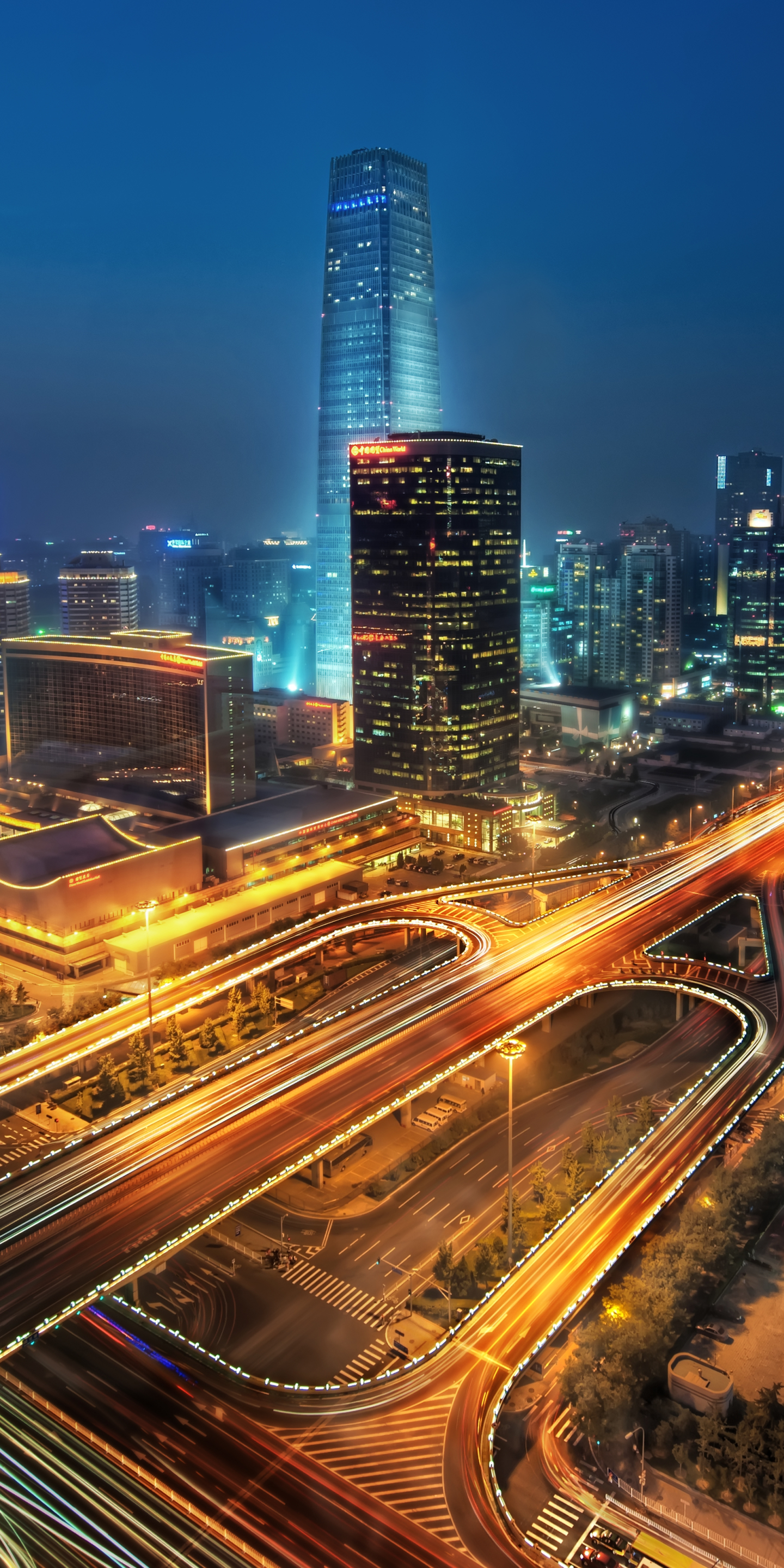 Download mobile wallpaper Cities, Night, City, Skyscraper, Building, China, Highway, Beijing, Man Made, Time Lapse for free.