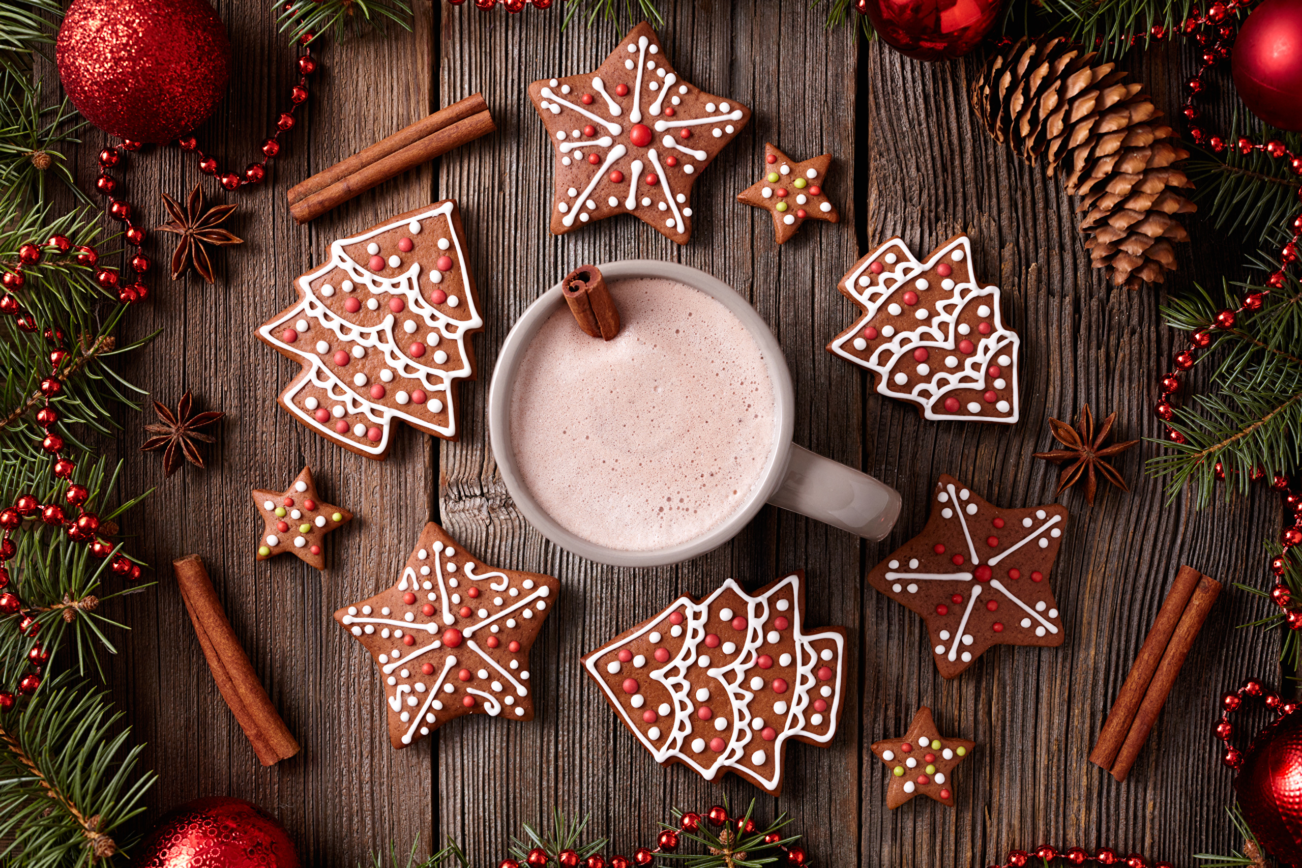 Téléchargez des papiers peints mobile Nourriture, Noël, Café, Décorations De Noël, Biscuit, Pain D'épice, Chocolat Chaud gratuitement.