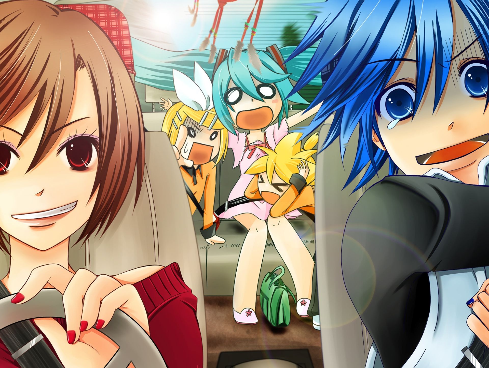 Download mobile wallpaper Anime, Vocaloid, Hatsune Miku, Rin Kagamine, Kaito (Vocaloid), Len Kagamine, Meiko (Vocaloid) for free.
