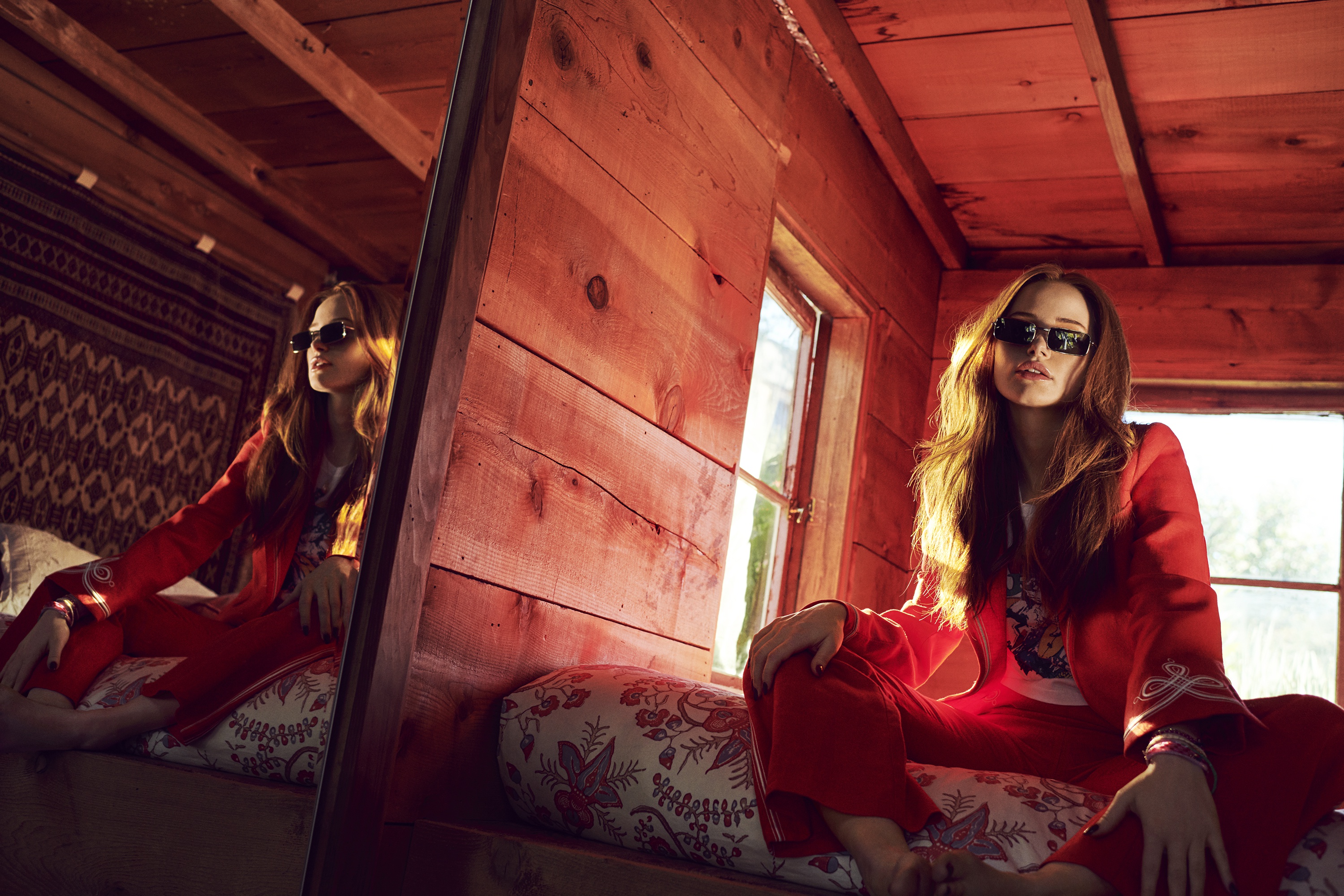 celebrity, madelaine petsch, actress, american, mirror, redhead, reflection, sunglasses