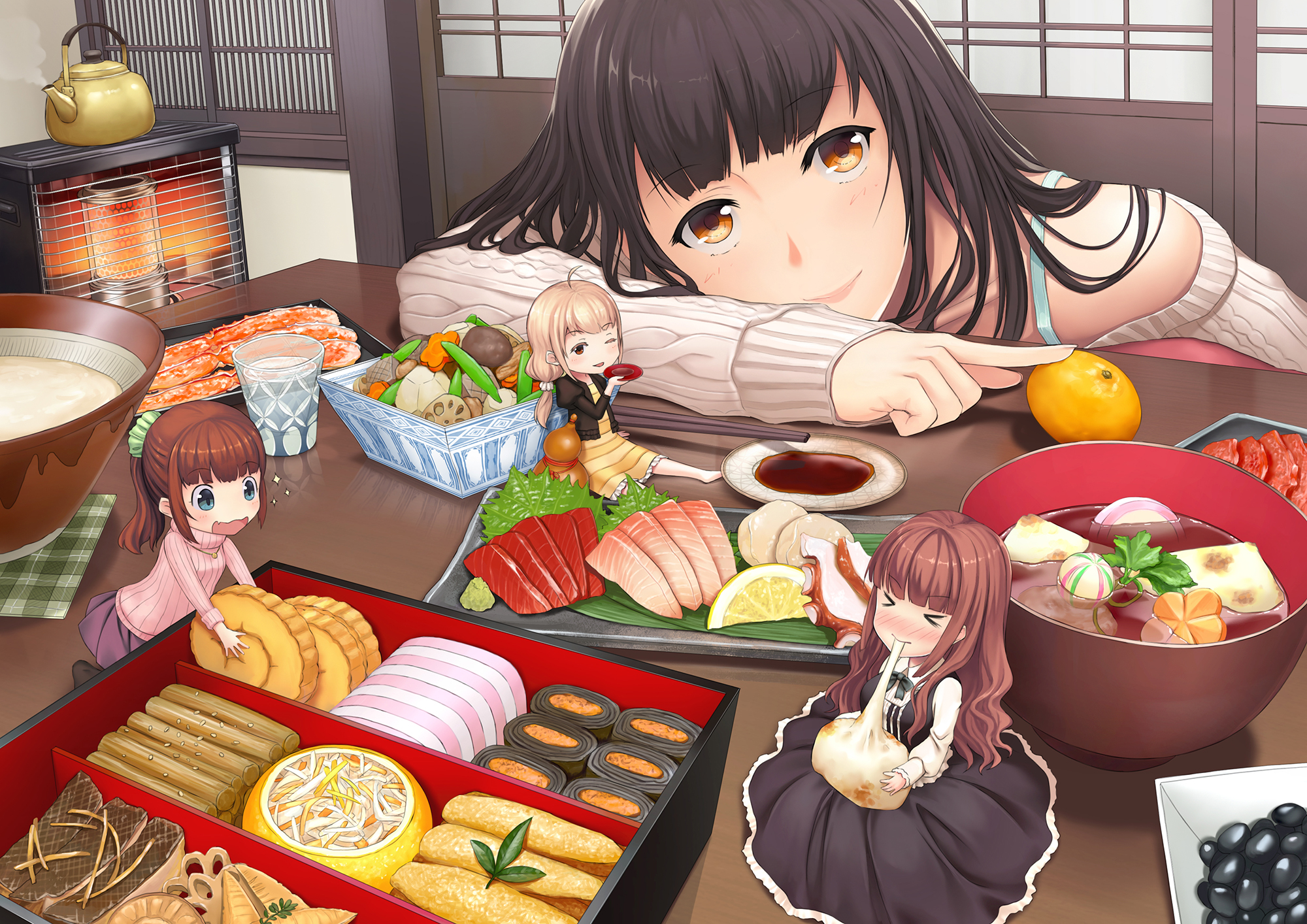 Download mobile wallpaper Anime, Food, Original, Brown Hair, Chibi for free.