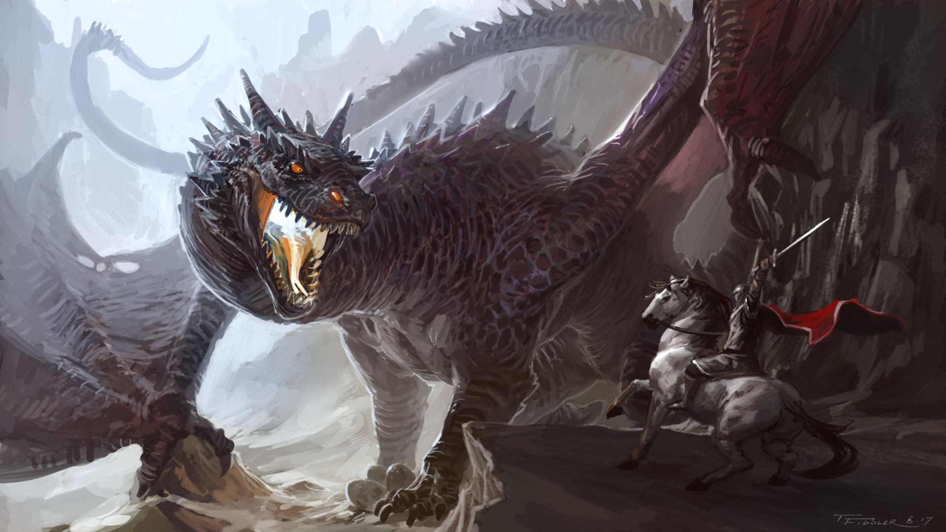 Free download wallpaper Fantasy, Dragon, Horse, Knight on your PC desktop