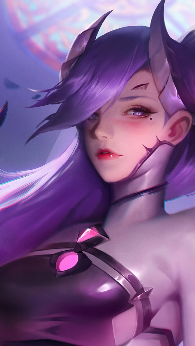 Download mobile wallpaper Horns, Overwatch, Video Game, Purple Hair, Mercy (Overwatch) for free.