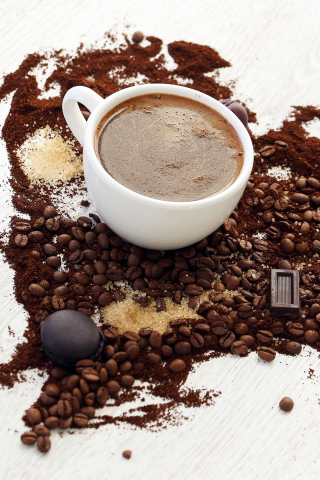 Download mobile wallpaper Food, Coffee, Still Life, Cup, Coffee Beans, Heart Shaped for free.
