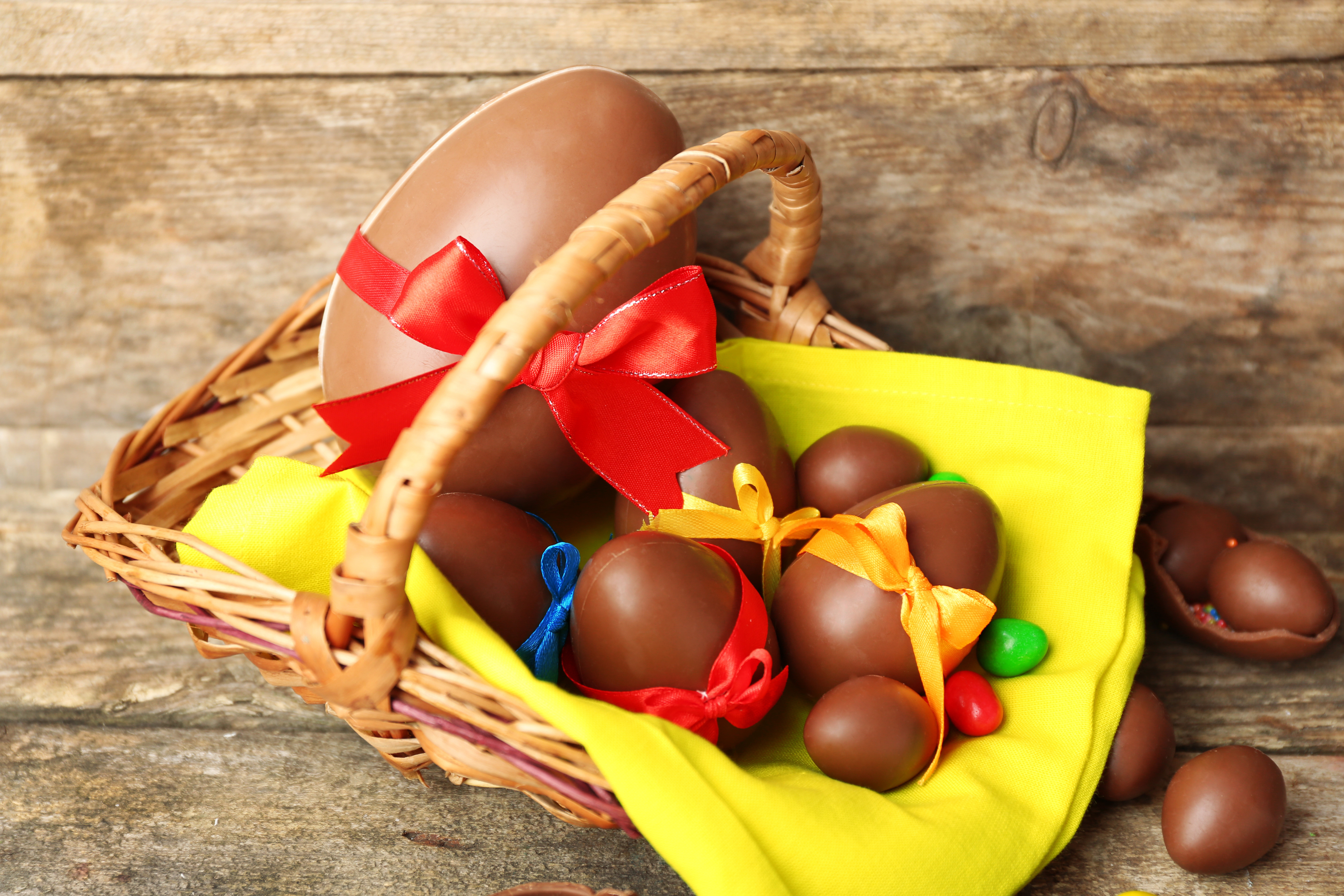 Free download wallpaper Easter, Chocolate, Holiday, Basket, Ribbon, Easter Egg on your PC desktop