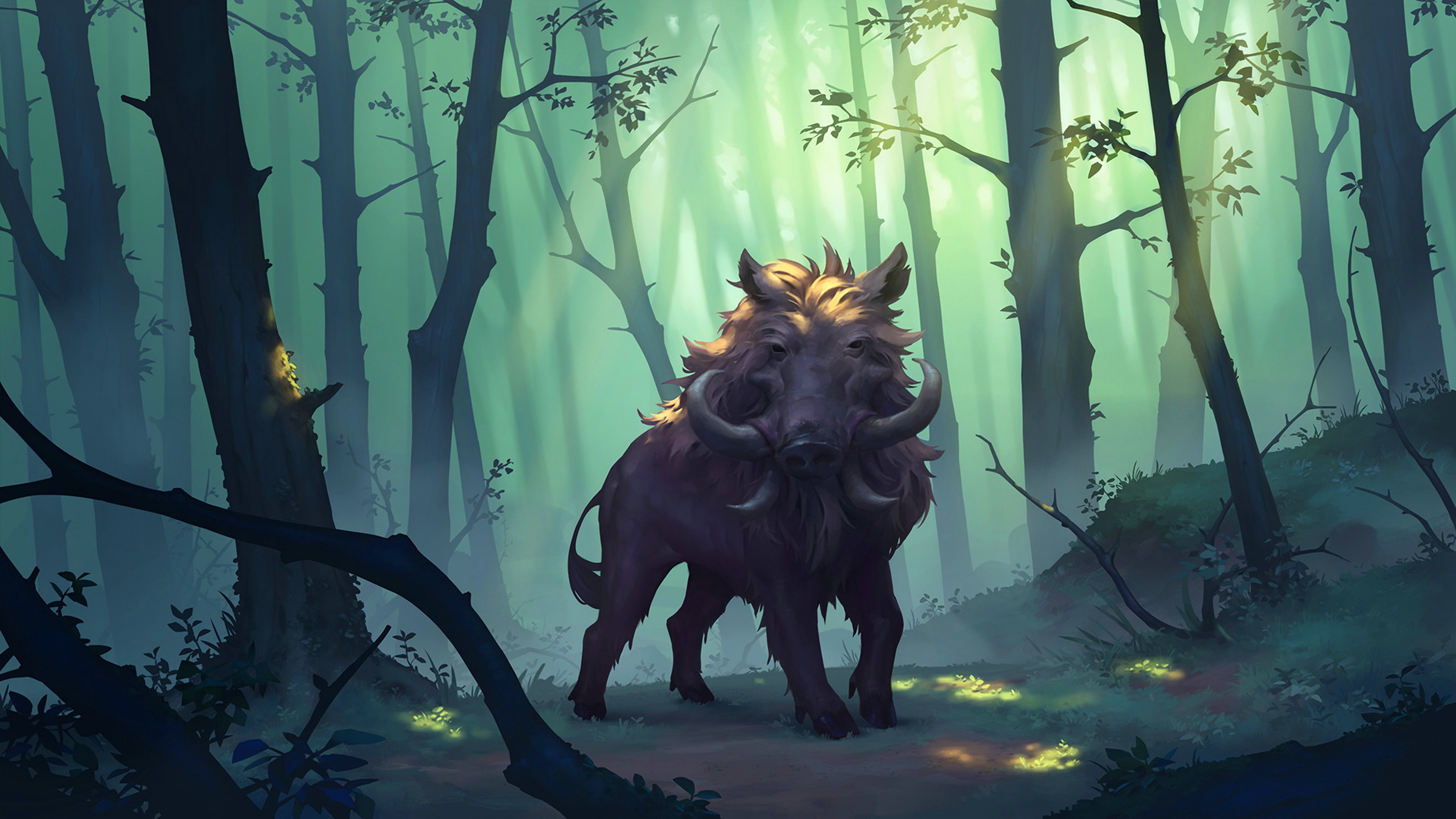Download mobile wallpaper Fantasy, Forest, Creature, Boar for free.