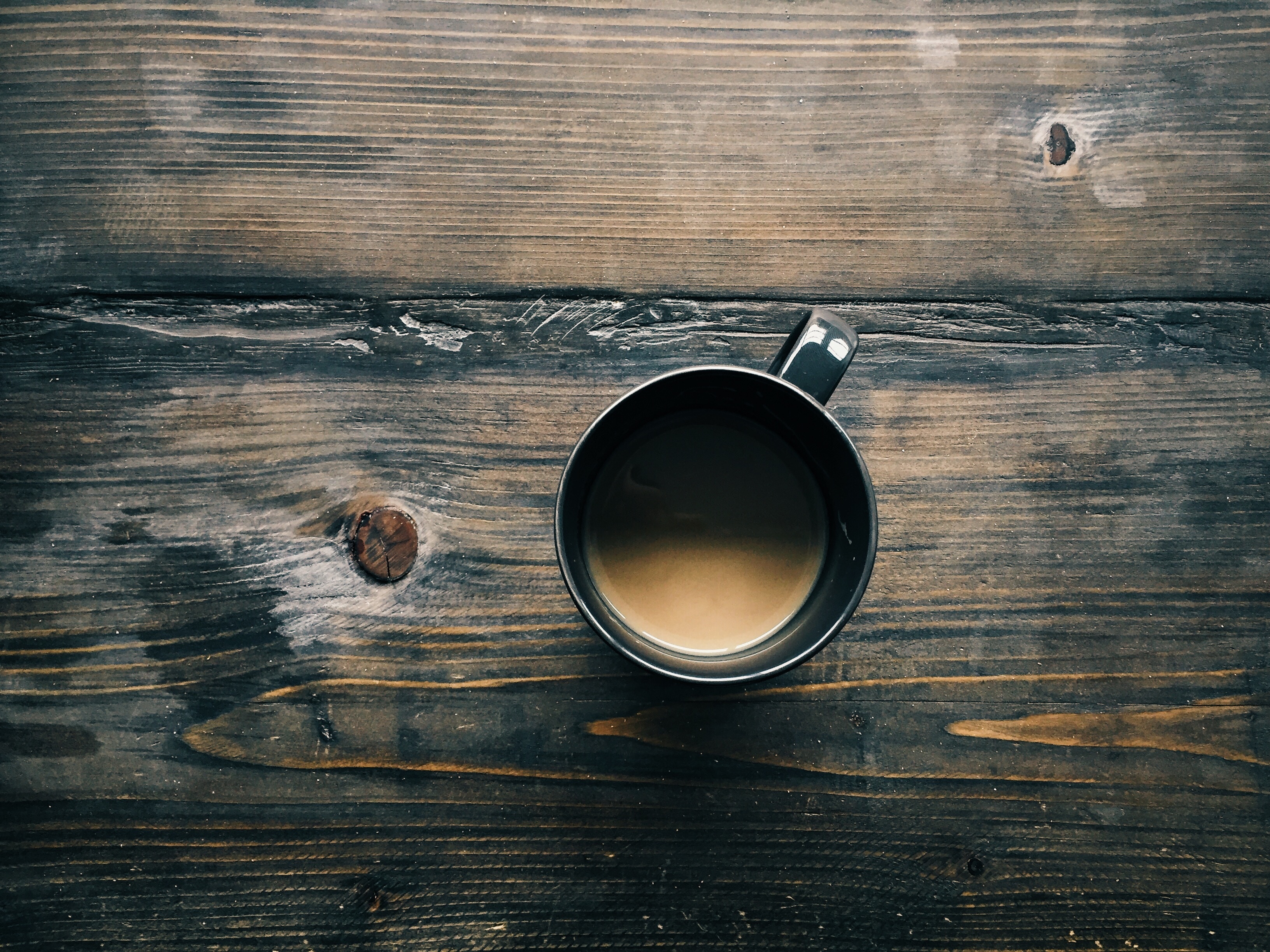 Windows Backgrounds minimalism, wooden surface, coffee, cup, wood surface