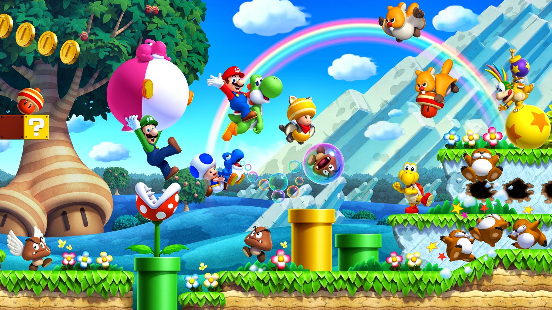 Laden Sie New Super Mario Bros U HD-Desktop-Hintergründe herunter