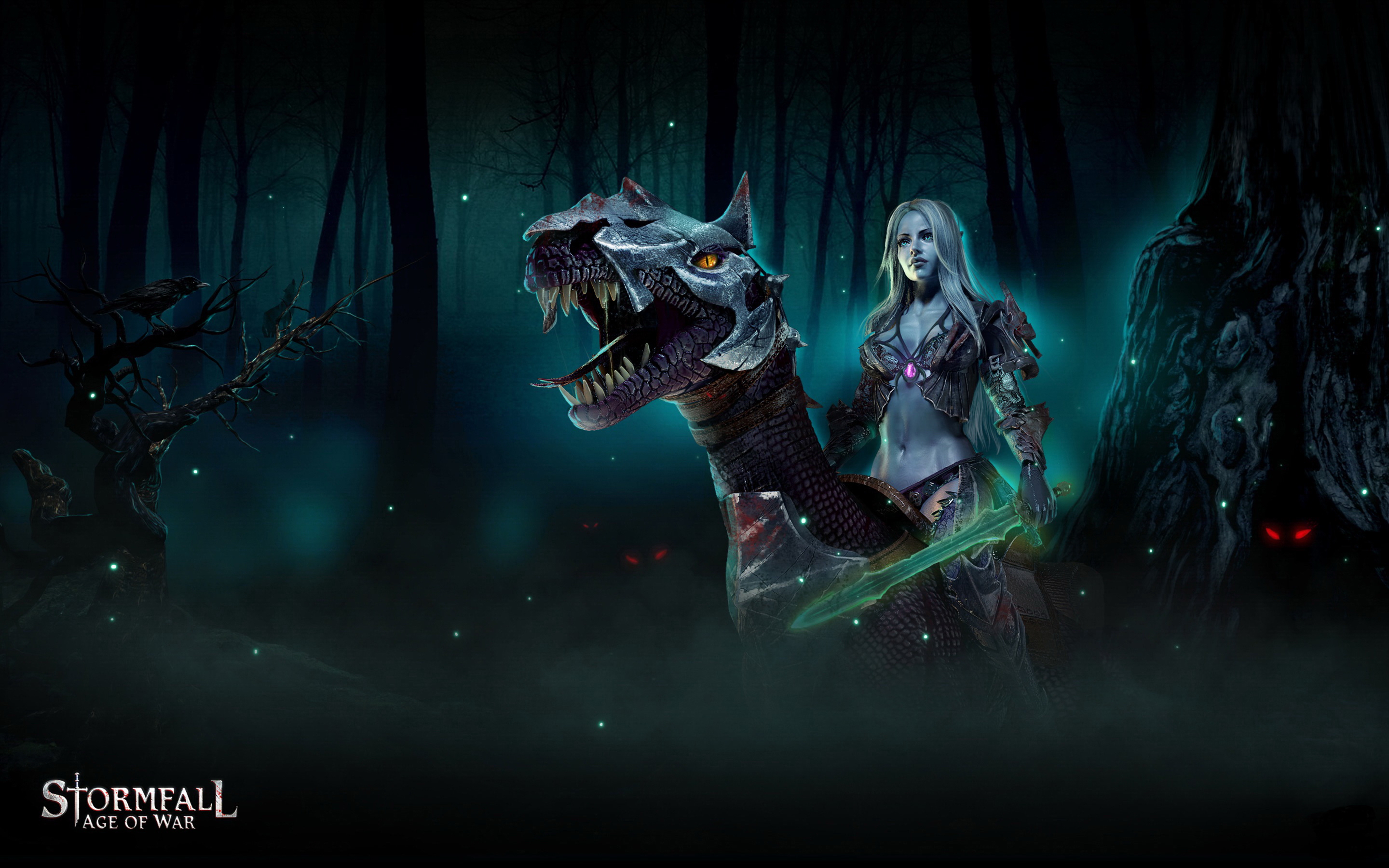 video game, stormfall: age of war, blonde, creature, dark, sword, woman warrior
