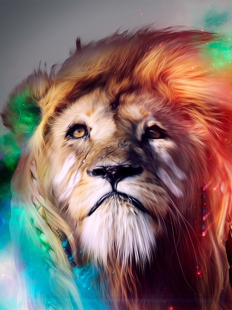 無料モバイル壁紙動物, ライオン, 猫, カラフルをダウンロードします。