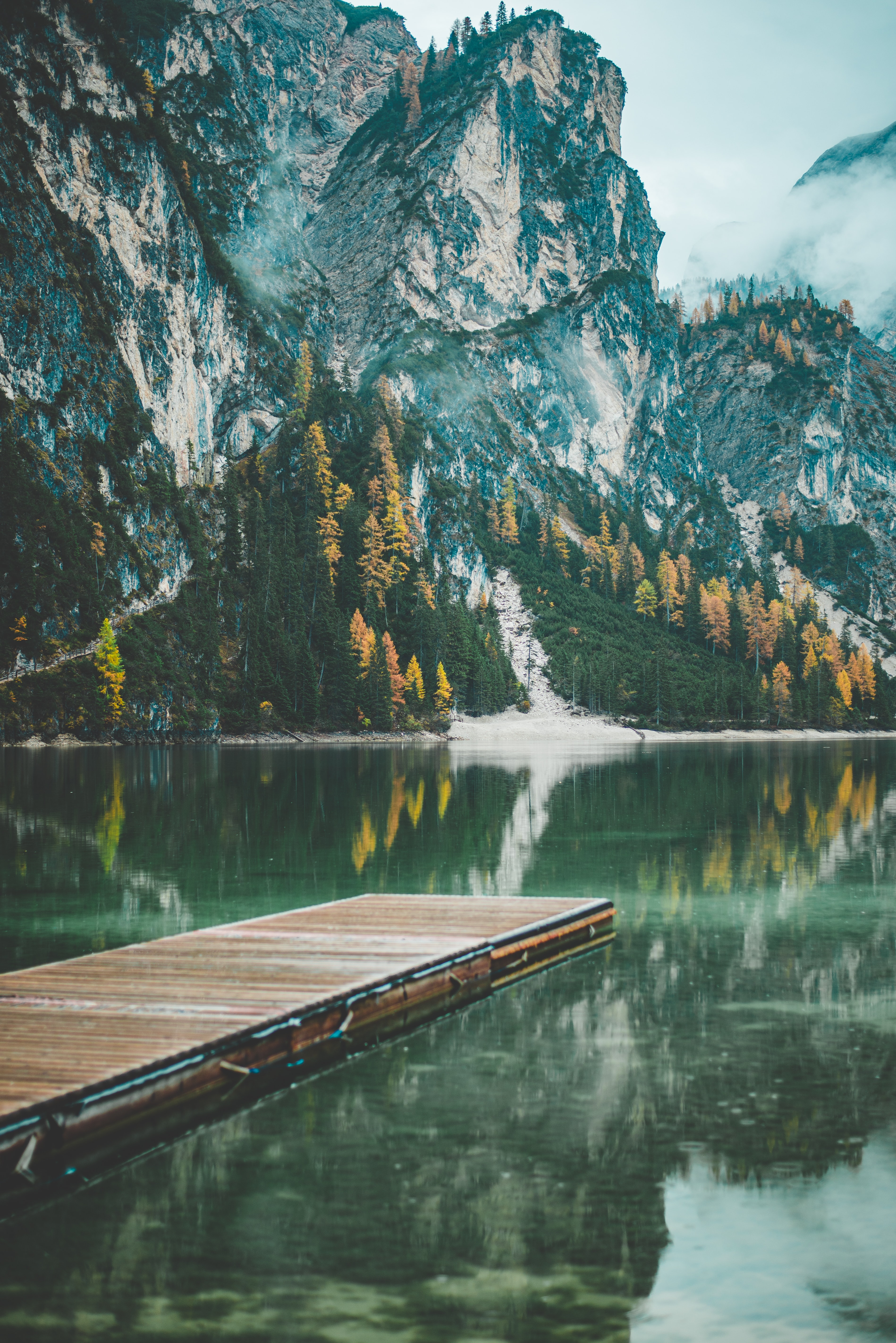 italy, mountains, pier, nature, trees, lake, reflection HD wallpaper