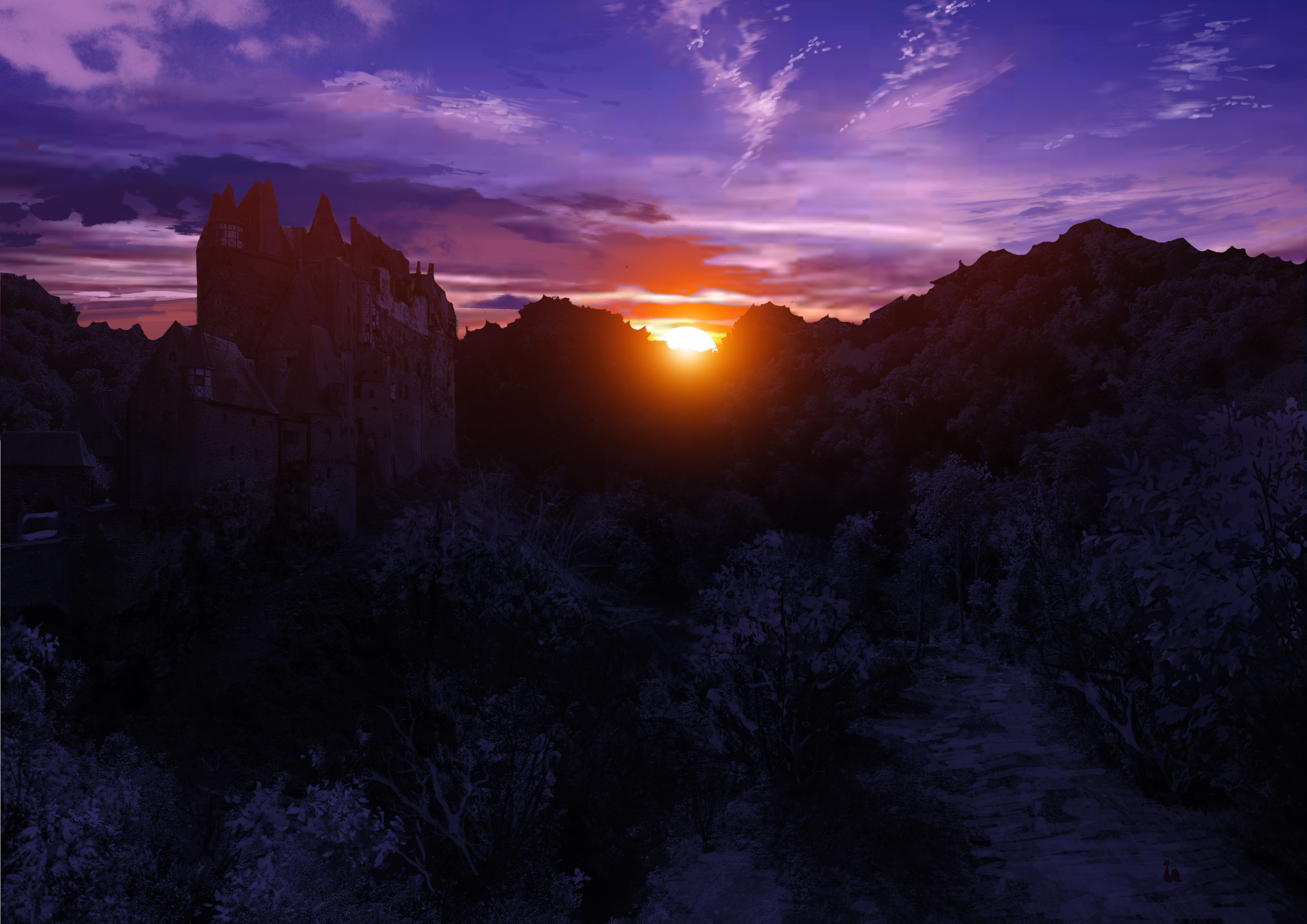 Free download wallpaper Anime, Landscape, Sunset, Original on your PC desktop
