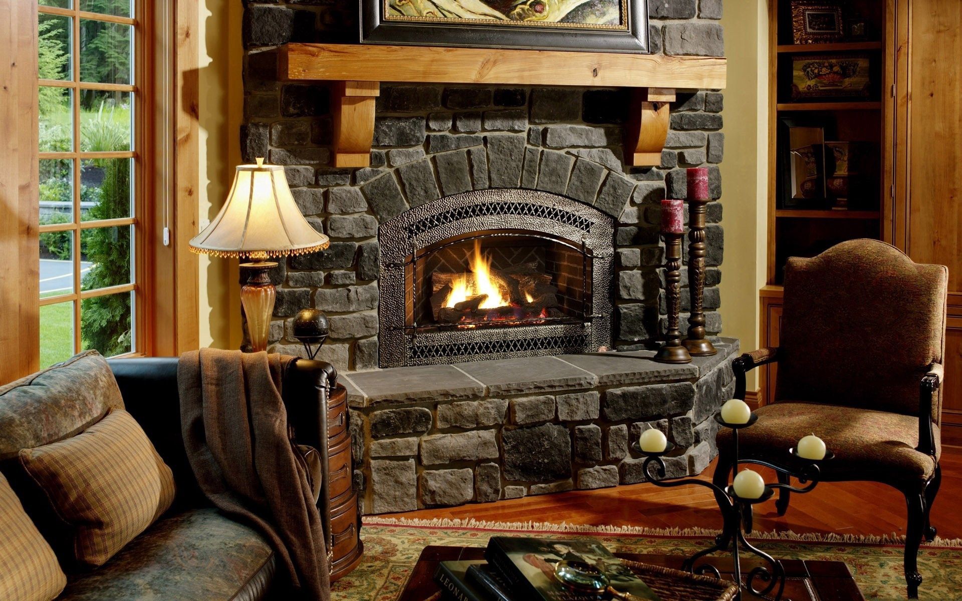 fireplace, cozy atmosphere, comfort, miscellanea, miscellaneous, chair, evening, armchair, coziness