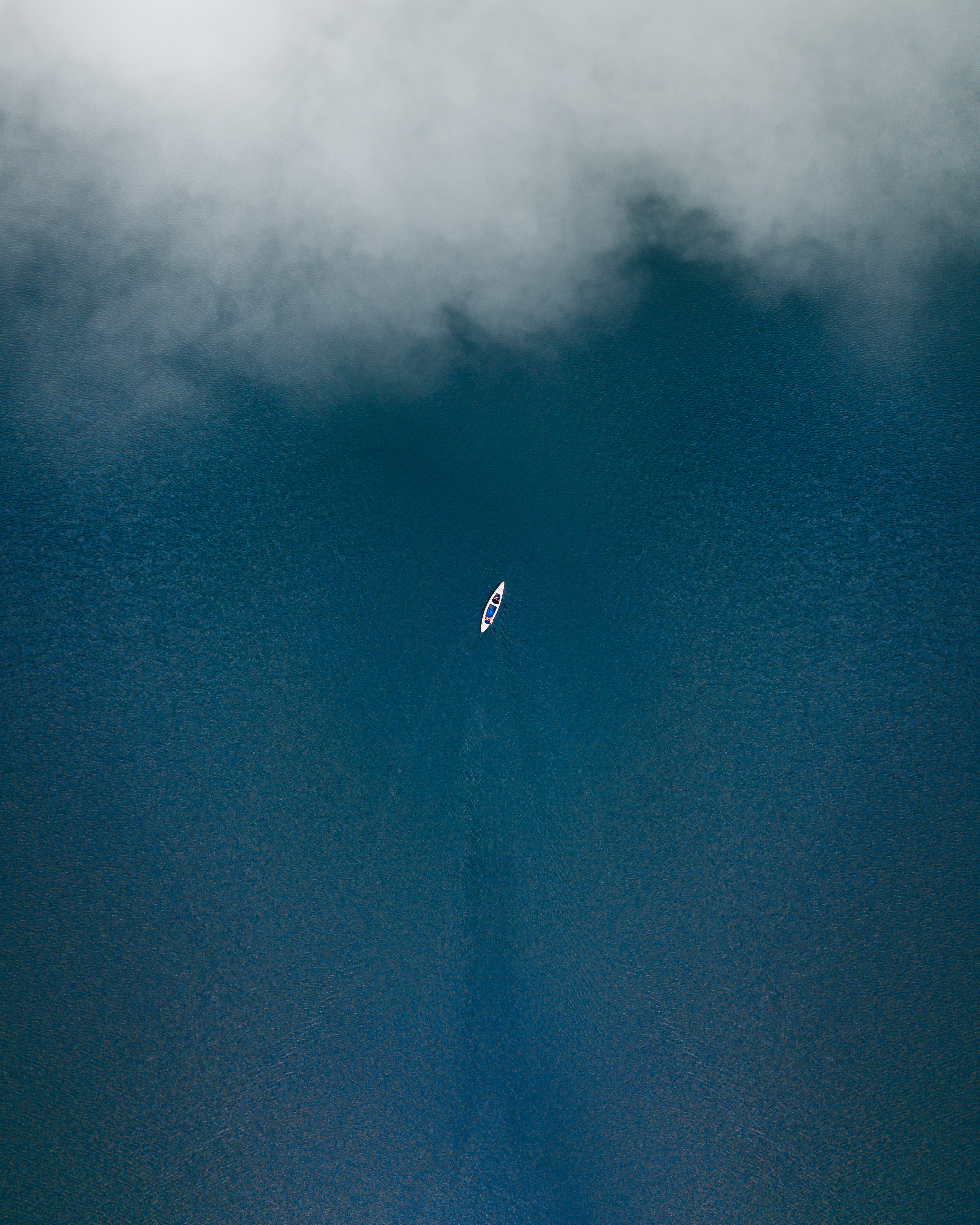 Download mobile wallpaper Fog, Water, Nature, Boat, View From Above for free.