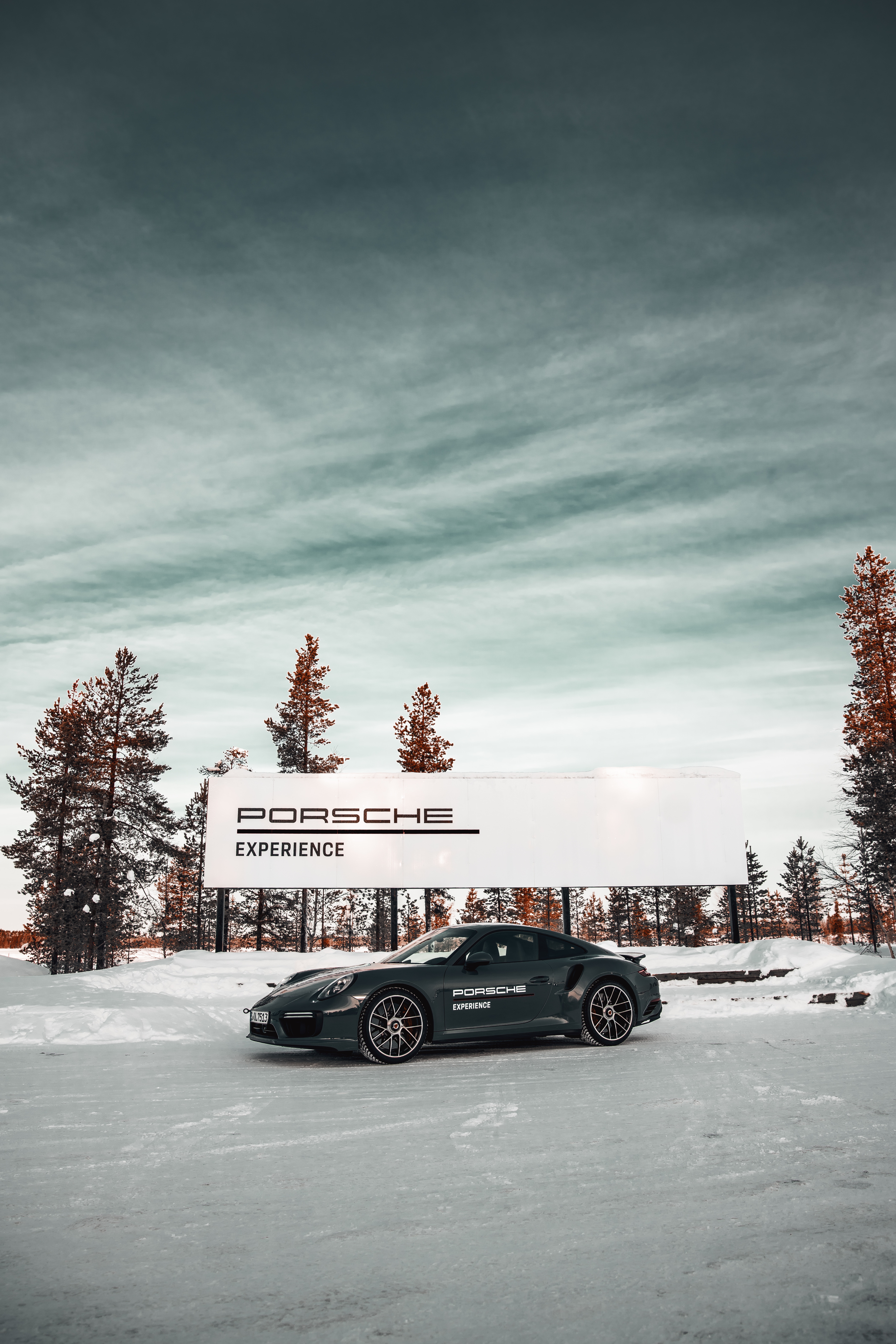 Download mobile wallpaper Winter, Snow, Side View, Cars, Porsche for free.