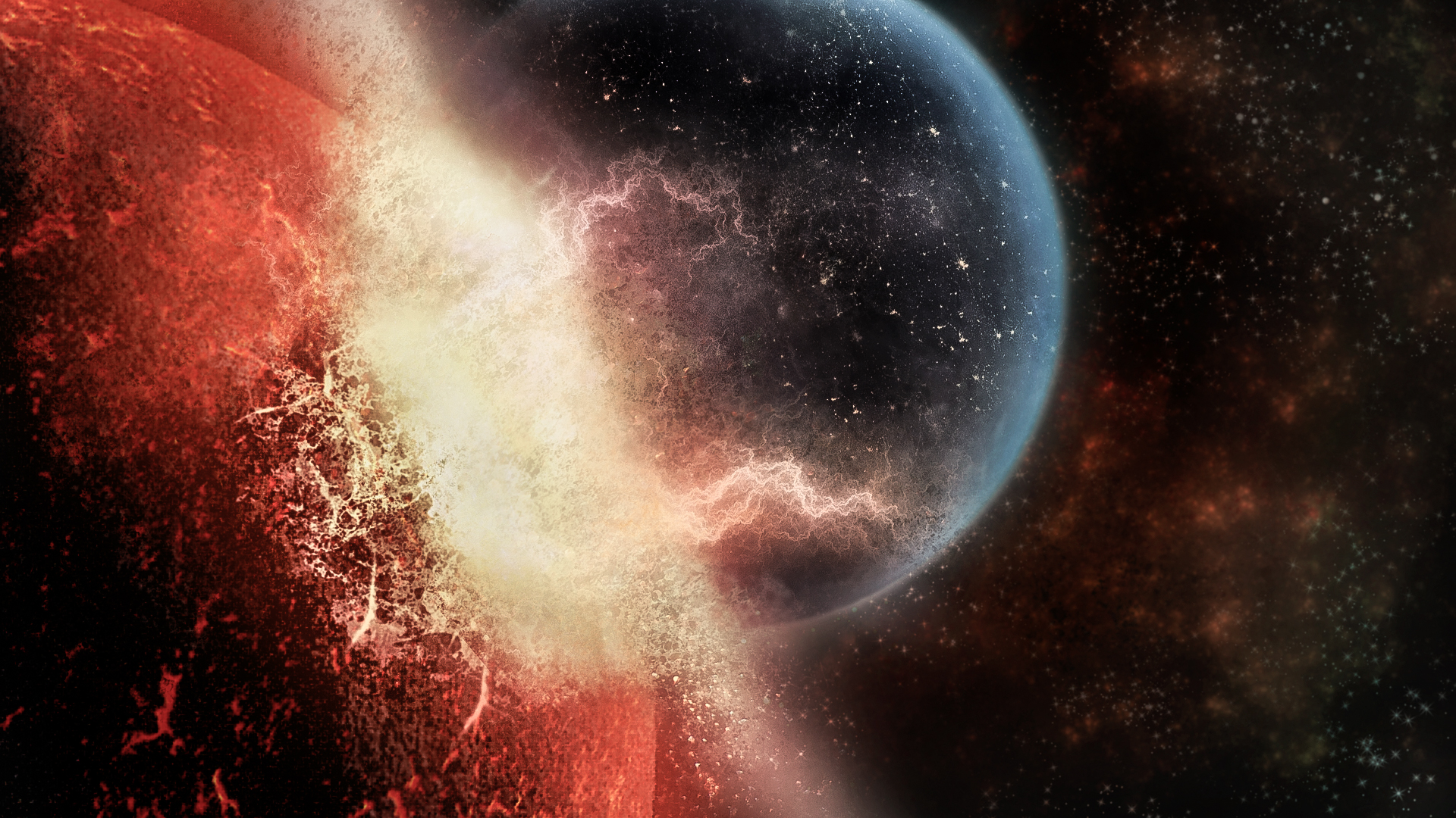 Download mobile wallpaper Stars, Planet, Explosion, Sci Fi, Collision for free.