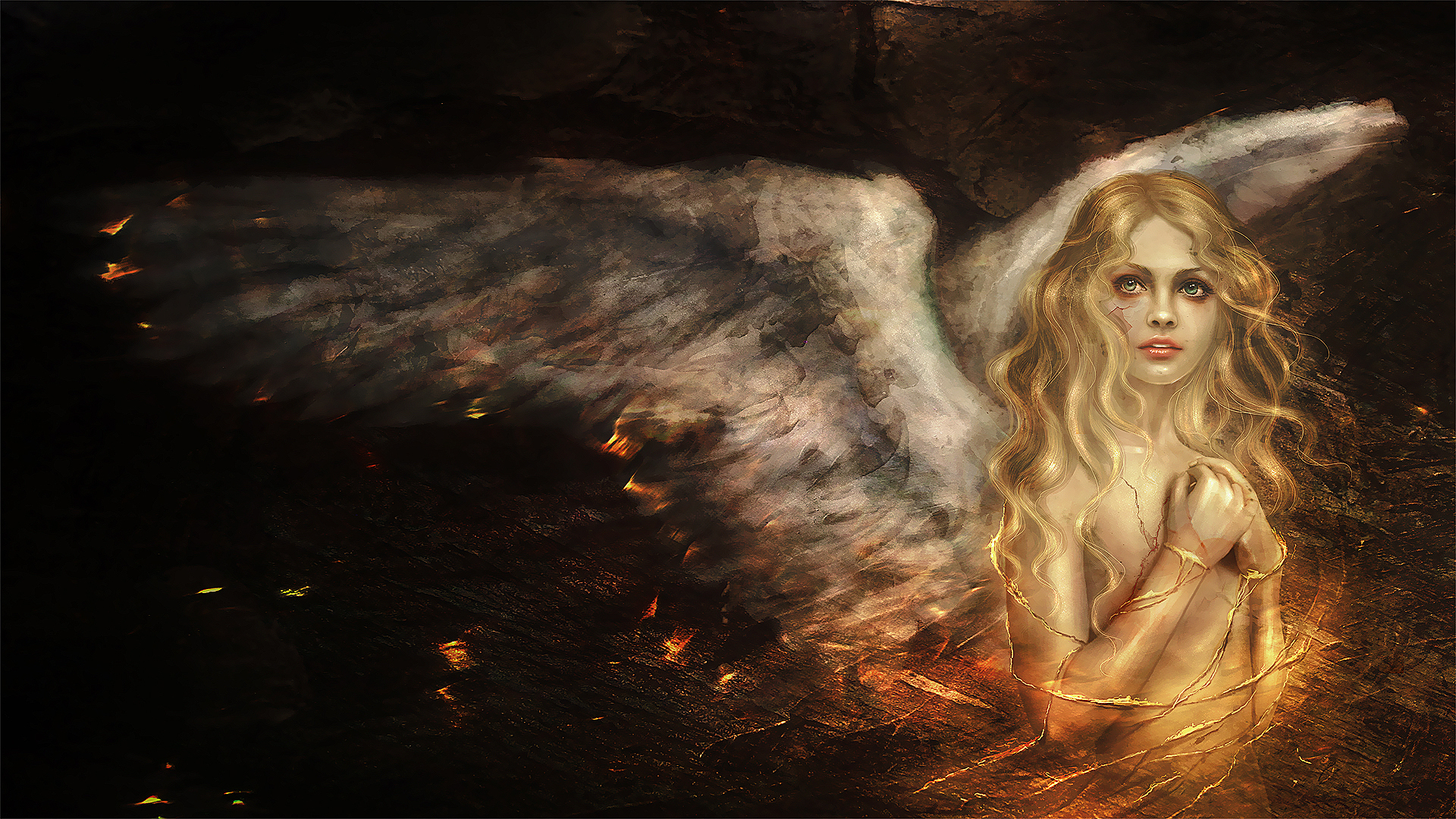 Free download wallpaper Fantasy, Wings, Golden, Angel, Blonde on your PC desktop