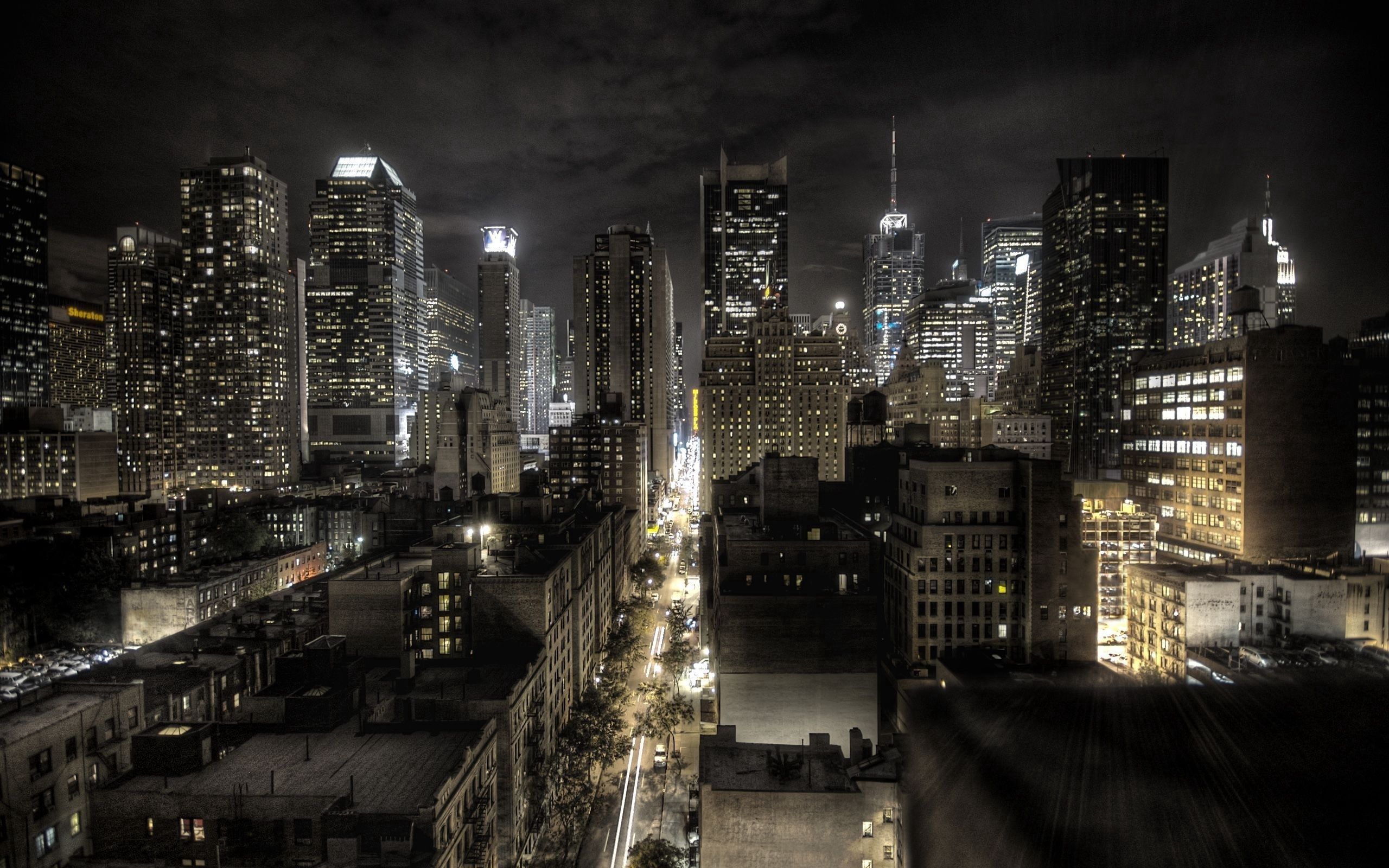 82274 скачать картинку нью йорк, города, ночь, вид сверху, hdr, соединённые штаты америки - обои и заставки бесплатно