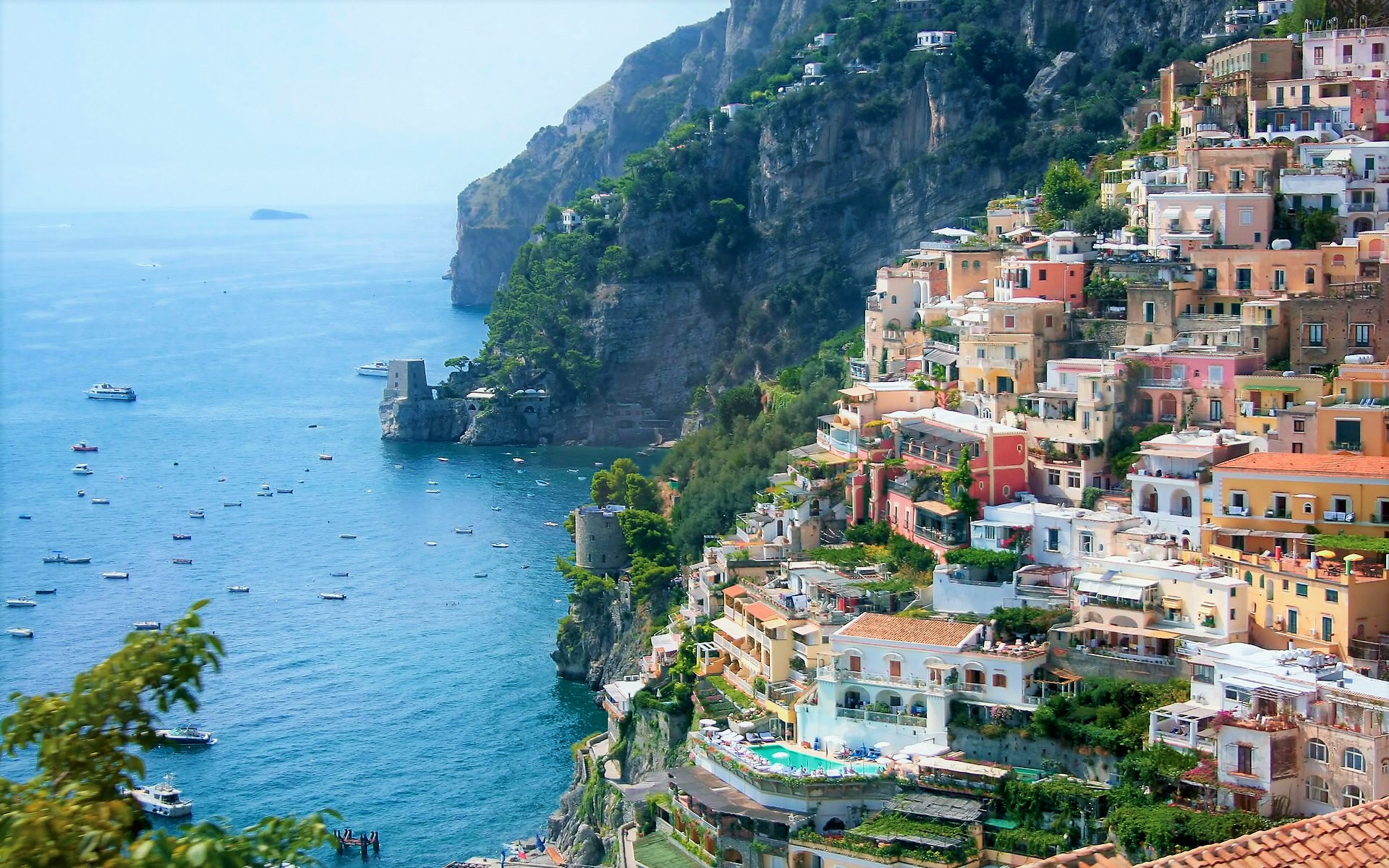 441136 скачать картинку италия, позитано, море, сделано человеком, побережье, горизонт, океан, деревня, города - обои и заставки бесплатно