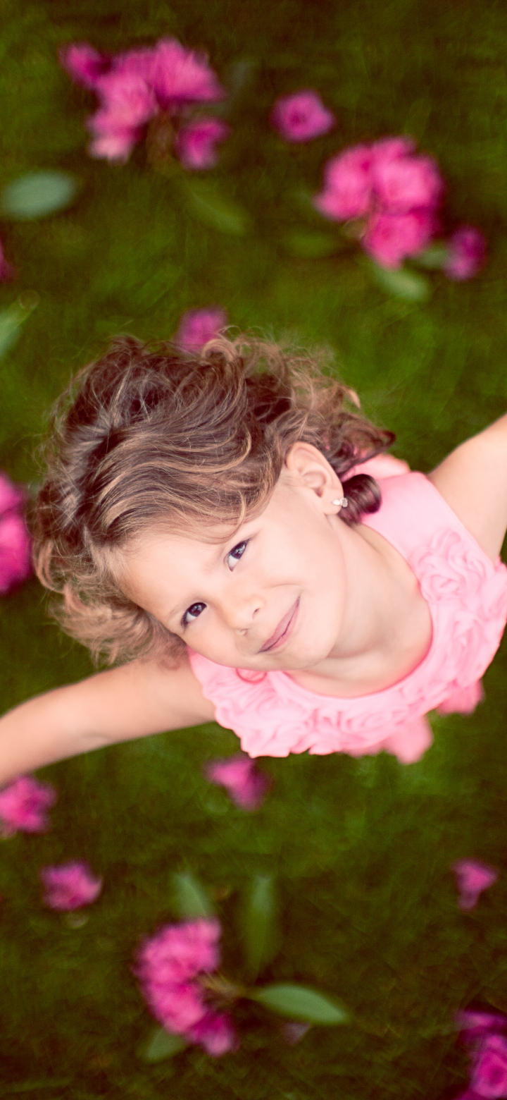 Download mobile wallpaper Mood, Child, Brunette, Photography, Pink Flower, Little Girl for free.