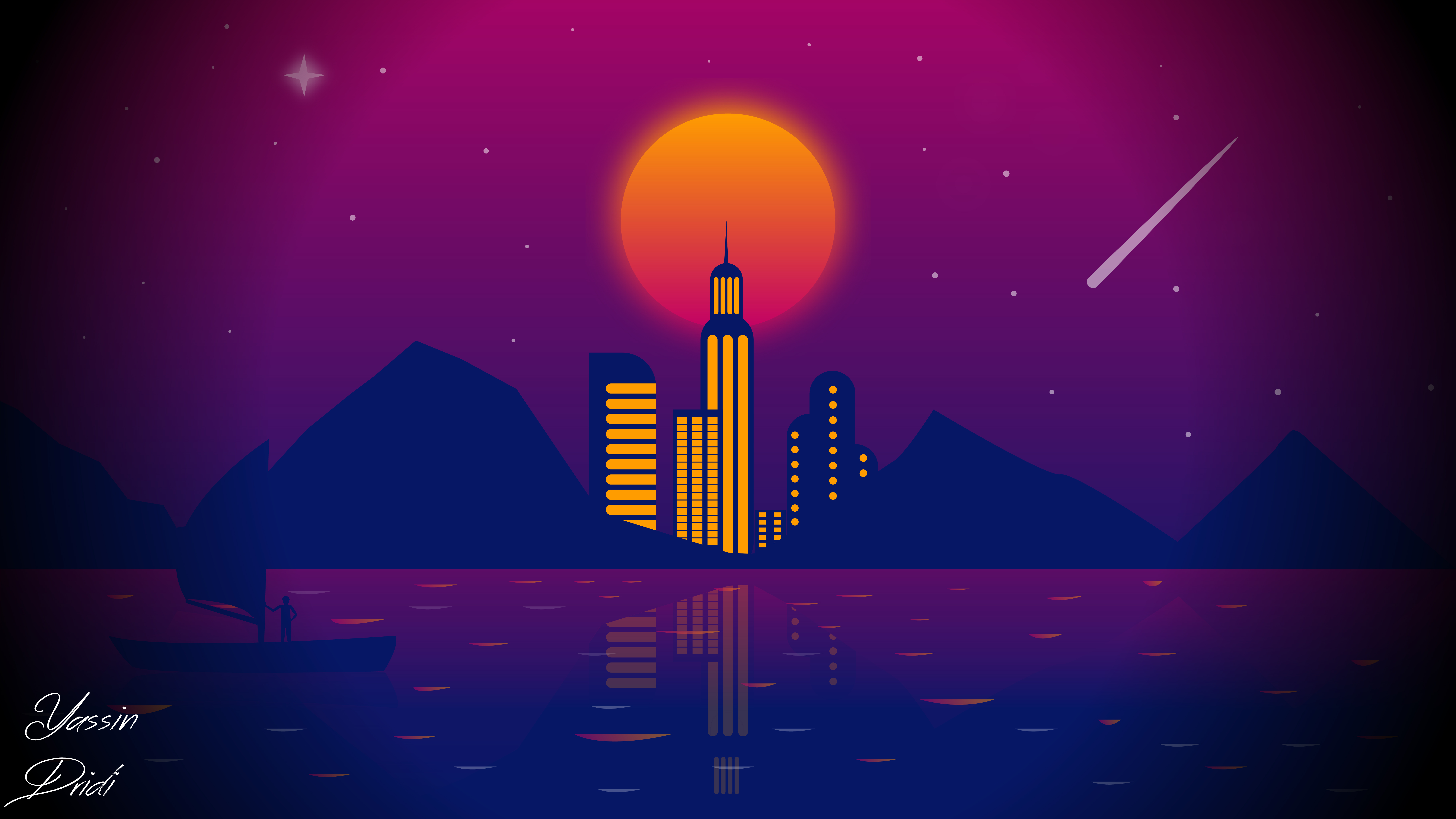 Download mobile wallpaper Night, City, Art, Moon, Vector for free.