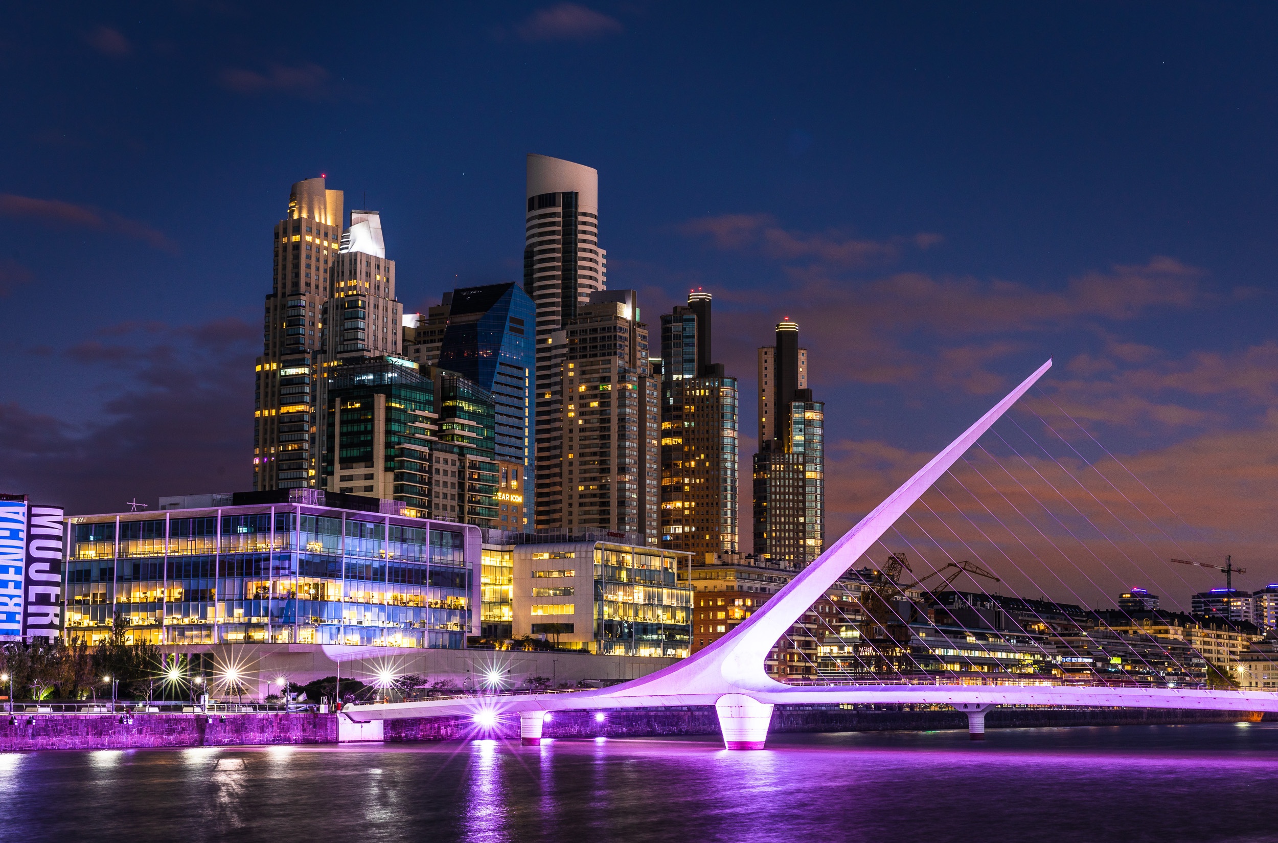 buenos aires, bridge, man made, argentina, building, city, night, cities