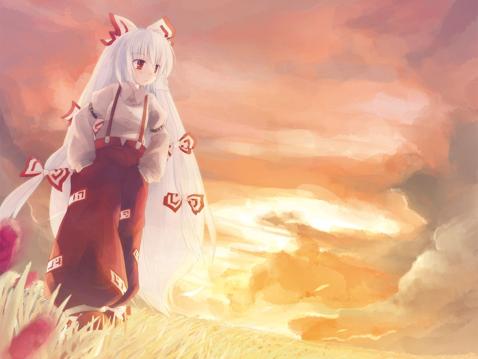 Free download wallpaper Sunset, Blonde, Kimono, Girl, Anime on your PC desktop