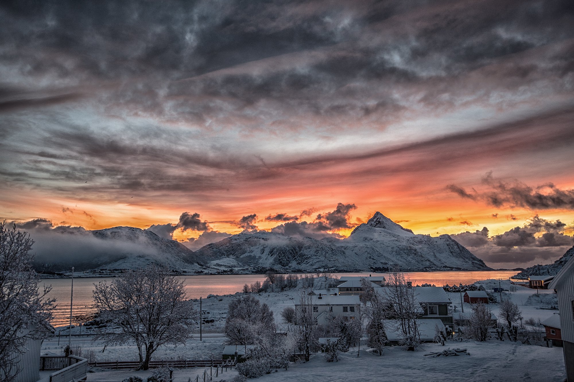 Free download wallpaper Landscape, Winter, Sunset, Snow, Earth, Village, Photography on your PC desktop