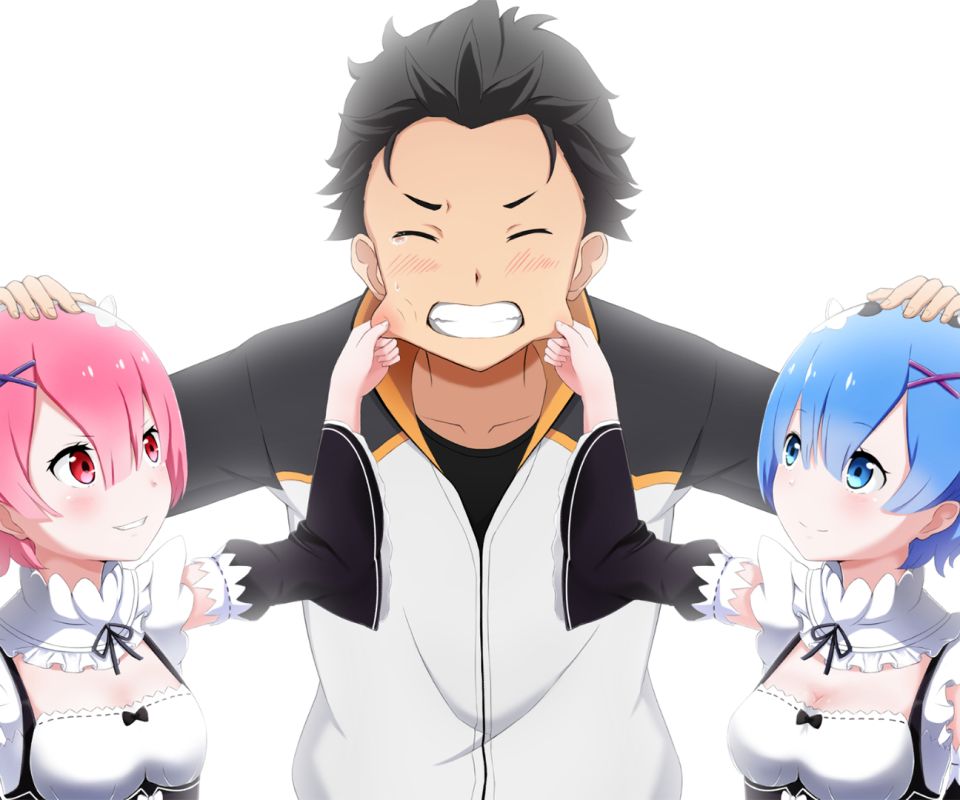 Скачать картинку Аниме, Re:zero Начало Жизни В Другом Мире, Субару Нацуки, Рам (Re: Ноль), Рем (Re: Ноль) в телефон бесплатно.