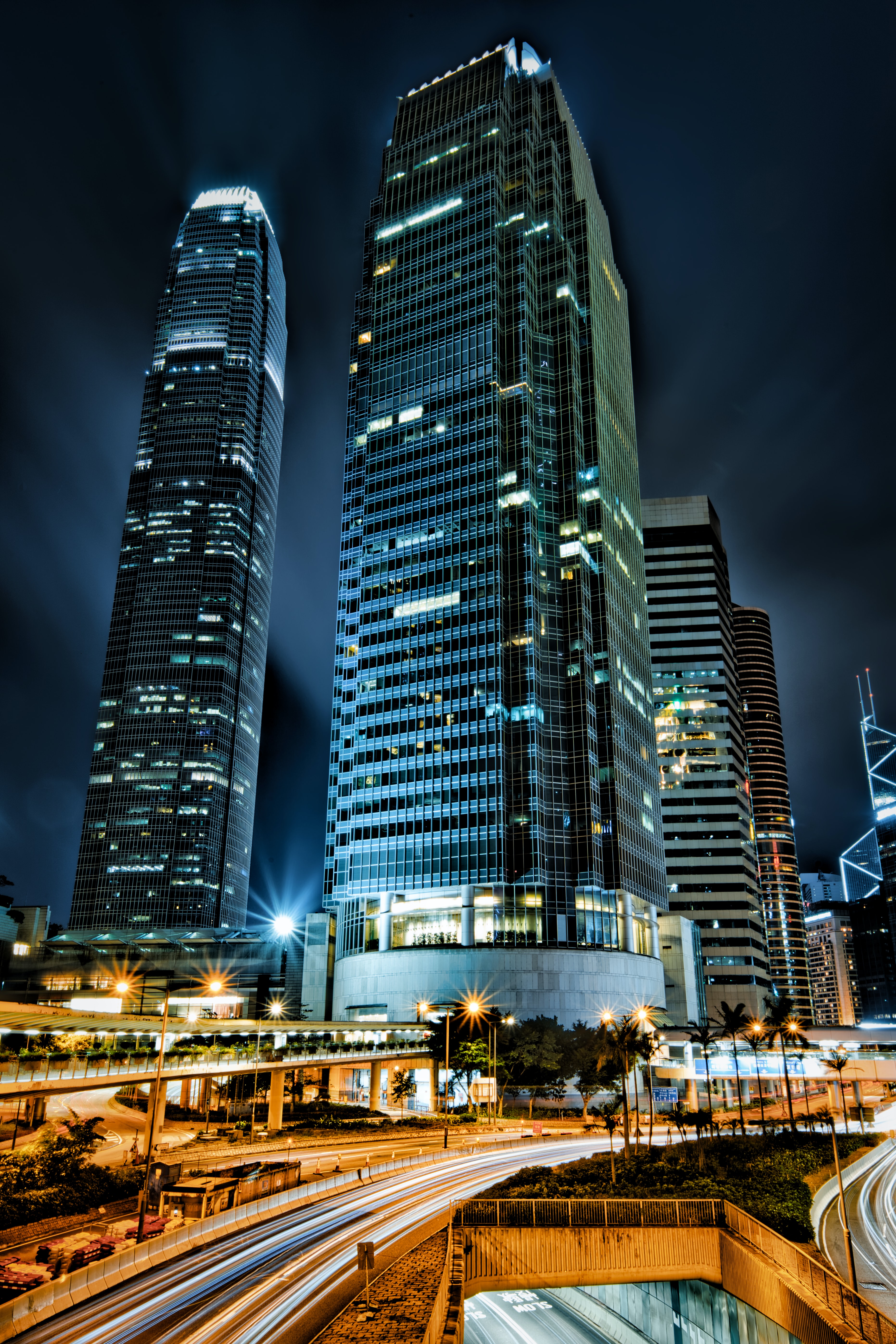 Download mobile wallpaper Cities, City, Lights, Long Exposure, Skyscrapers, Building, Night for free.