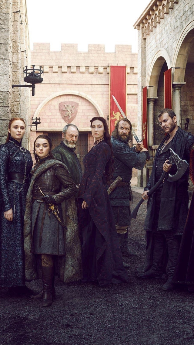 Baixar papel de parede para celular de Programa De Tv, A Guerra Dos Tronos, Arya Stark, Sansa Stark, Davos Seaworth, Sophie Turner, Sandor Clegane, Euron Greyjoy gratuito.