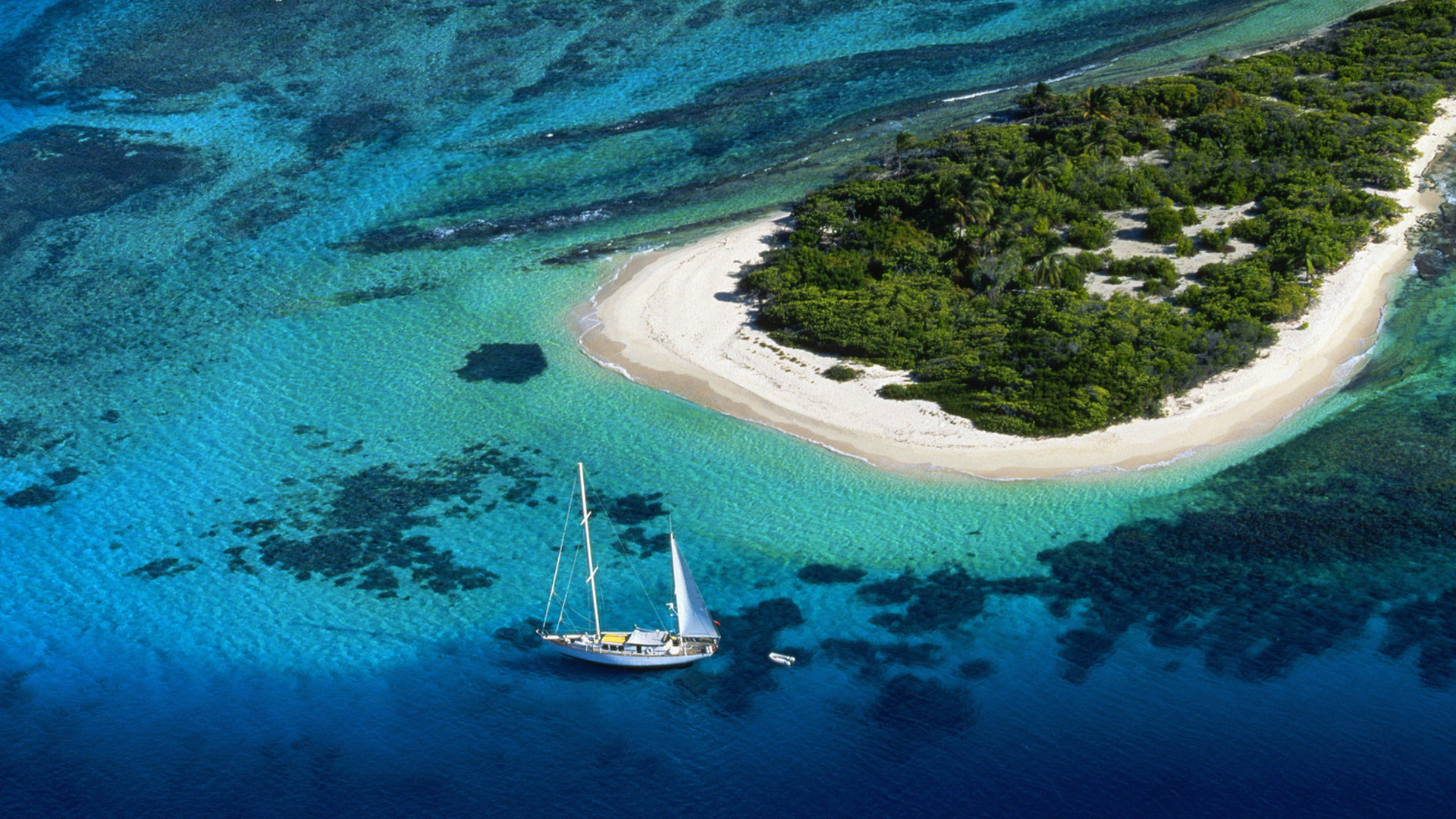 550713 завантажити шпалери фотографія, тропічний, пляжний, човен, острів, пейзаж, океан, риф, вітрильник, мальовничий, море - заставки і картинки безкоштовно
