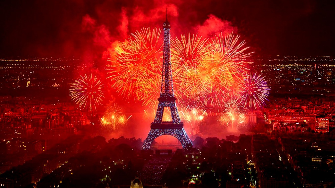 Free download wallpaper Paris, Eiffel Tower, Colorful, Fireworks, Celebration, Photography on your PC desktop