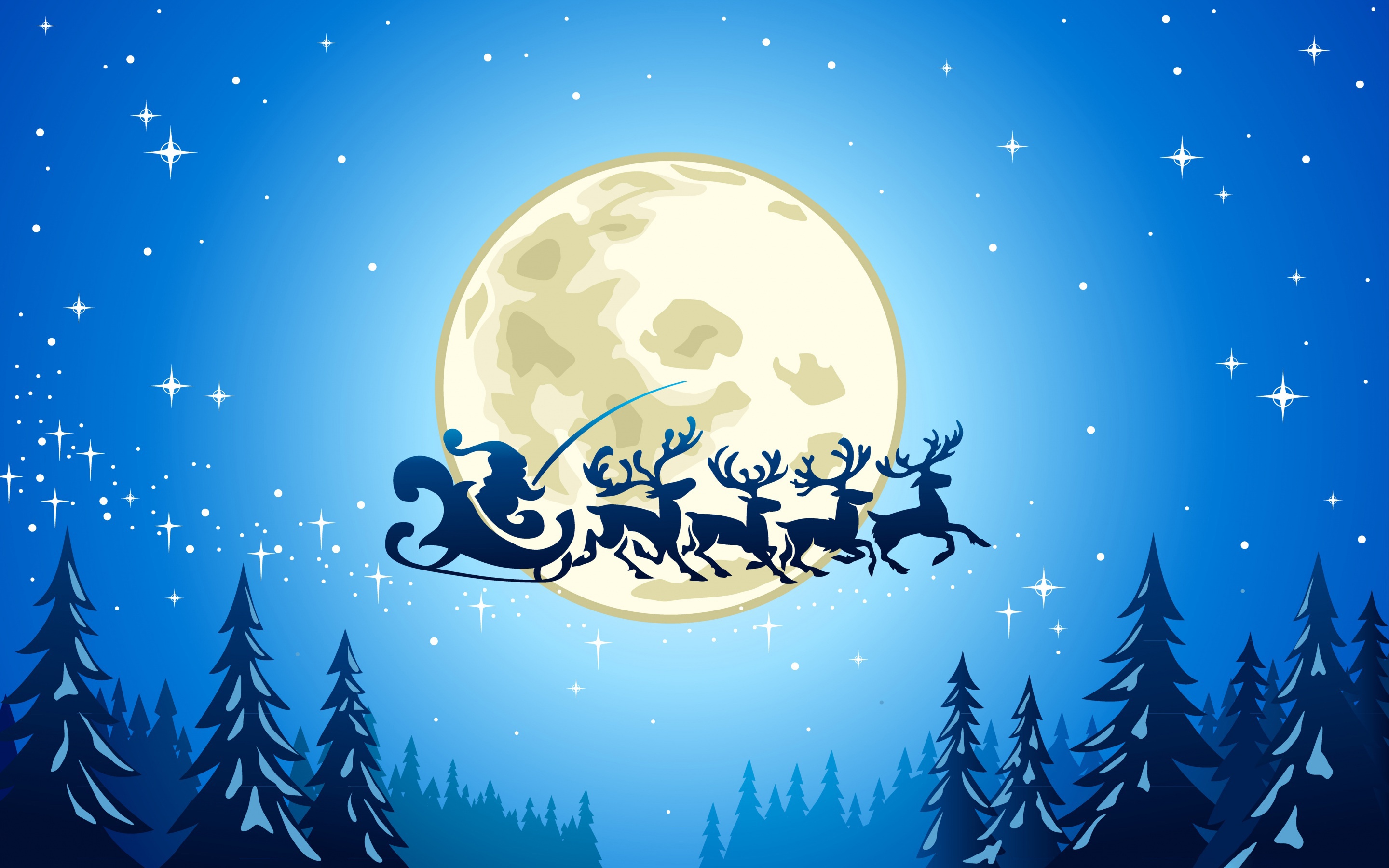 Handy-Wallpaper Feiertage, Weihnachtsmann, Mond, Weihnachten, Schlitten, Rentier kostenlos herunterladen.