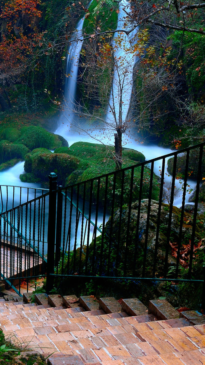 Handy-Wallpaper Natur, Wasserfall, Baum, Zaun, Treppe, Fotografie, Truthahn, Türkei, Duden Wasserfälle kostenlos herunterladen.