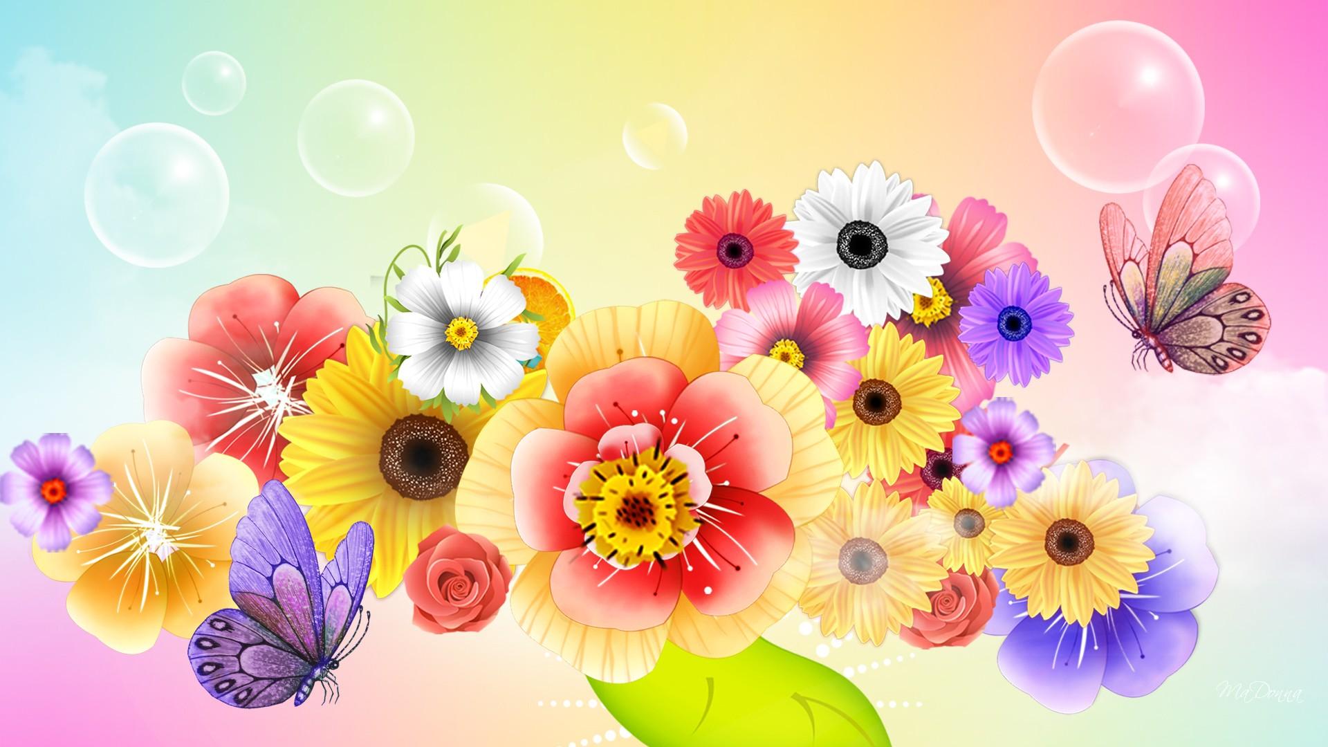 Скачать картинку Пузыри, Цветок, Бабочка, Красочный, Весна, Художественные в телефон бесплатно.