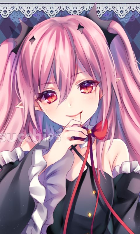 anime, seraph of the end, pink hair, red eyes, krul tepes for android